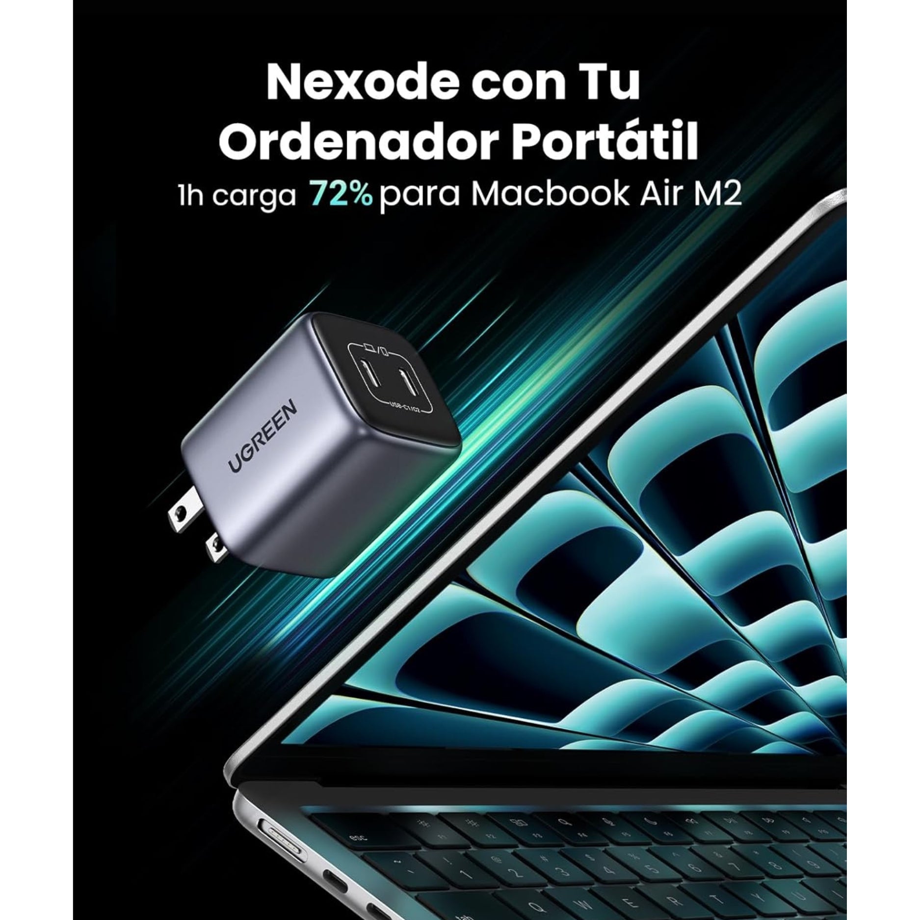 UGREEN Cargador USB-C 45W Carga Rápida Nexode GaN para Samsung, iPhone, Xiomi (CD294 - 90572)