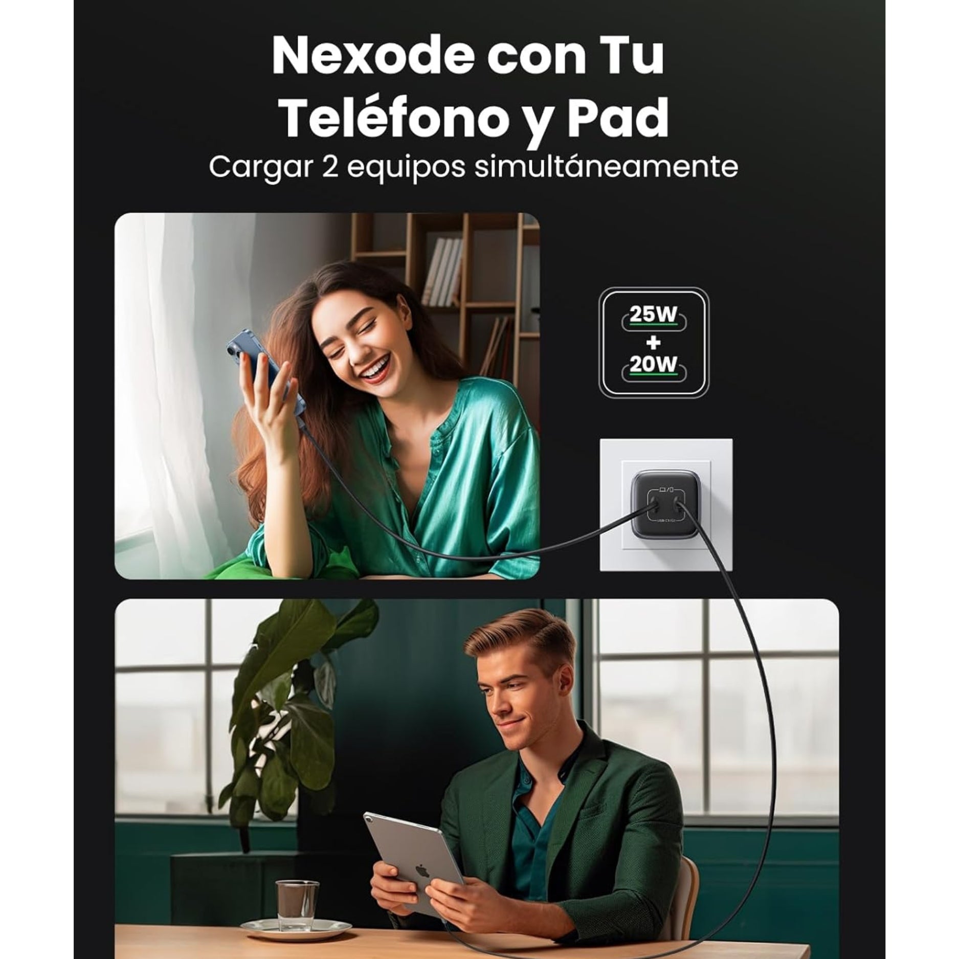 UGREEN Cargador USB-C 45W Carga Rápida Nexode GaN para Samsung, iPhone, Xiomi (CD294 - 90572)