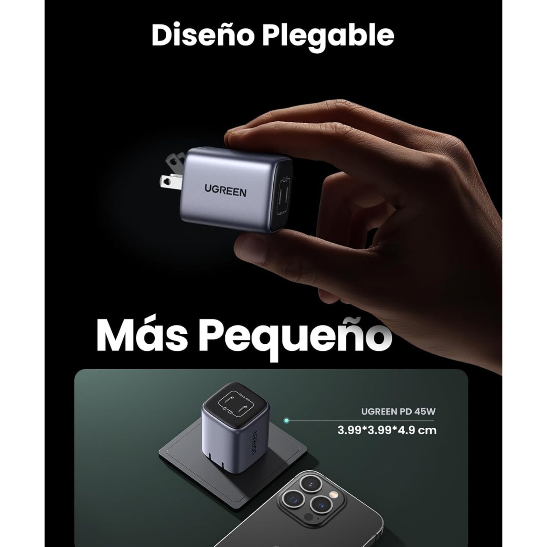 UGREEN Cargador USB-C 45W Carga Rápida Nexode GaN para Samsung, iPhone, Xiomi (CD294 - 90572)
