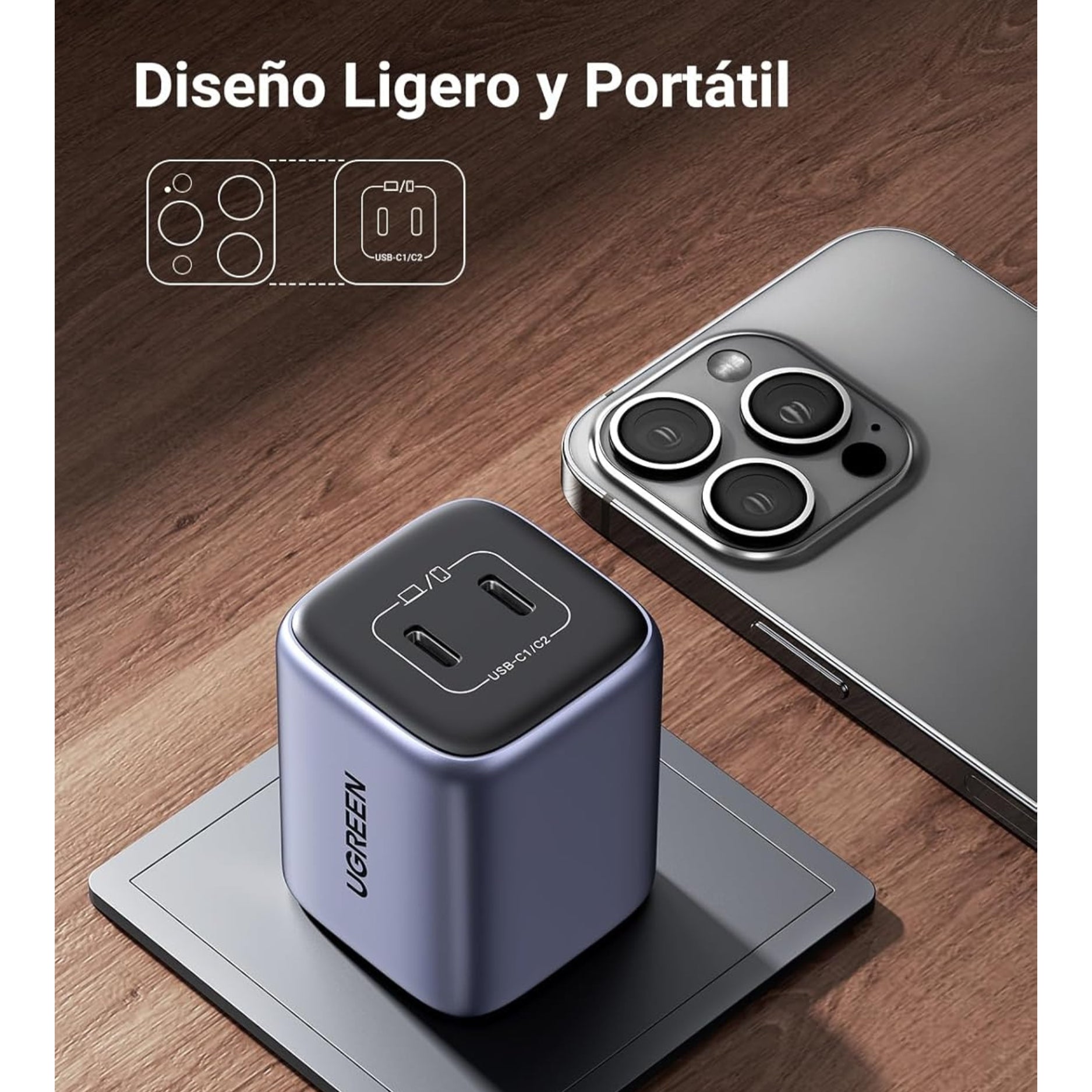 UGREEN Cargador USB-C 45W Carga Rápida Nexode GaN para Samsung, iPhone, Xiomi (CD294 - 90572)