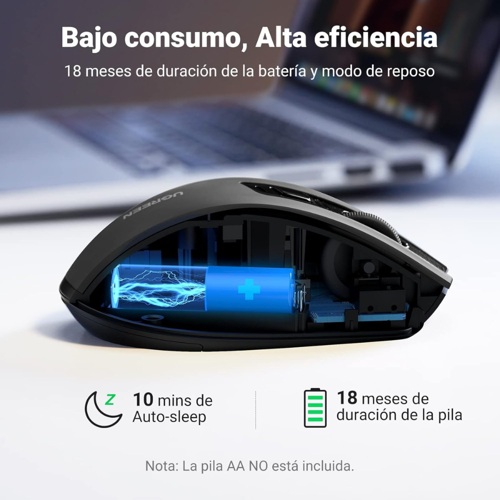 UGREEN Mouse Inalámbrico 2.4 GHz Ergonómico, 6 botones, 4000 DPI (MU006 - 90545)
