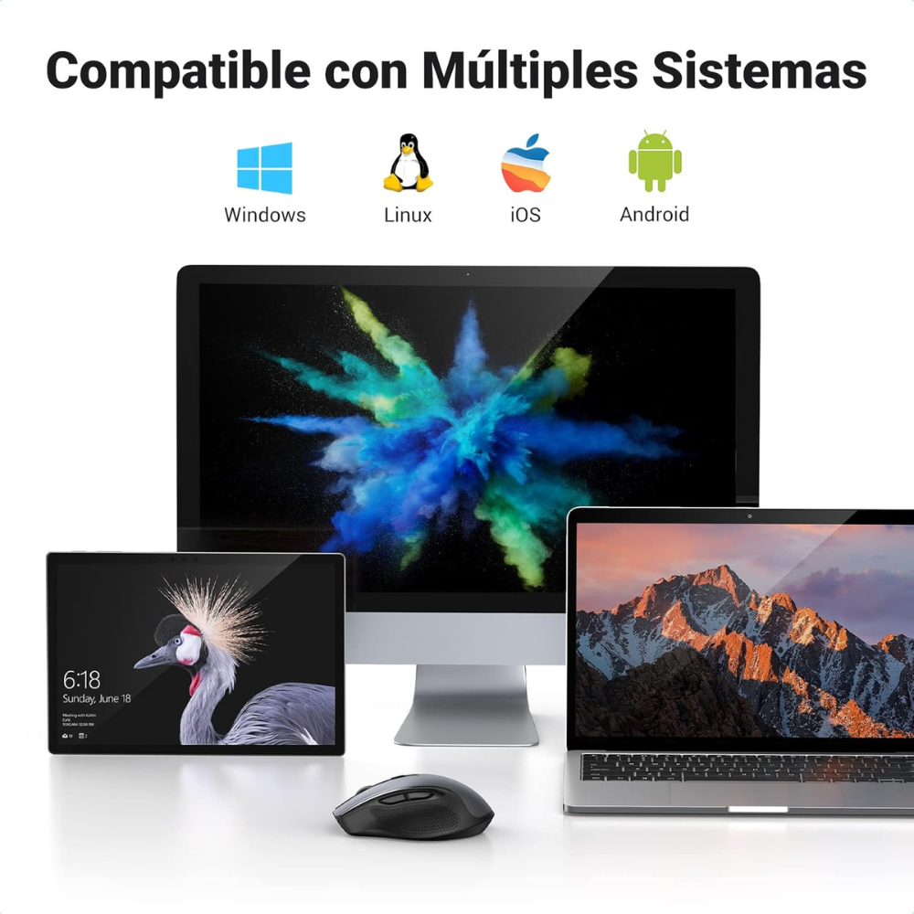 UGREEN Mouse Inalámbrico 2.4 GHz Ergonómico, 6 botones, 4000 DPI (MU006 - 90545)