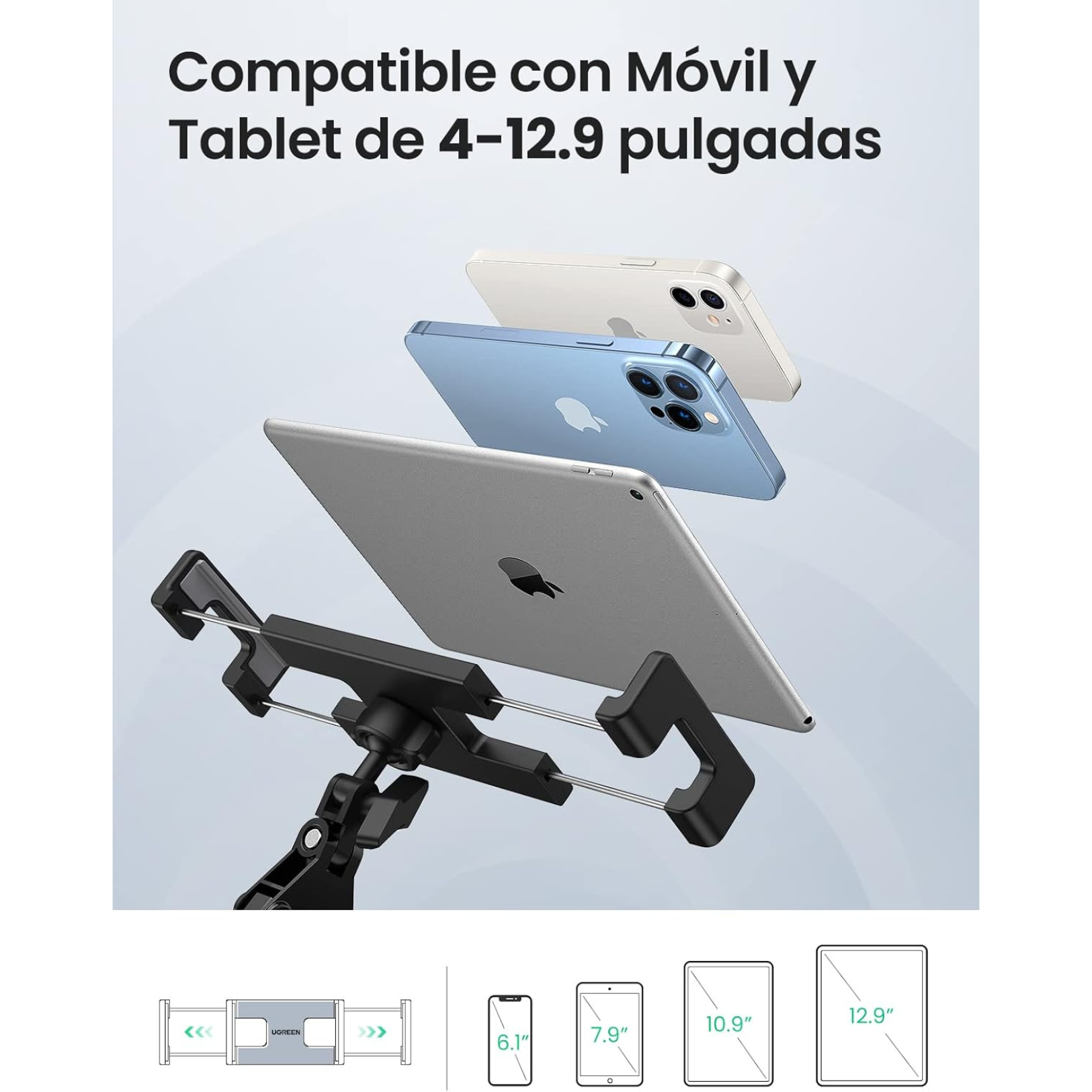 Ugreen Soporte Trípode de Mesa Escritorio para Celular, Tablet, iPad, iPhone de 4" a 12" (LP142-50394)