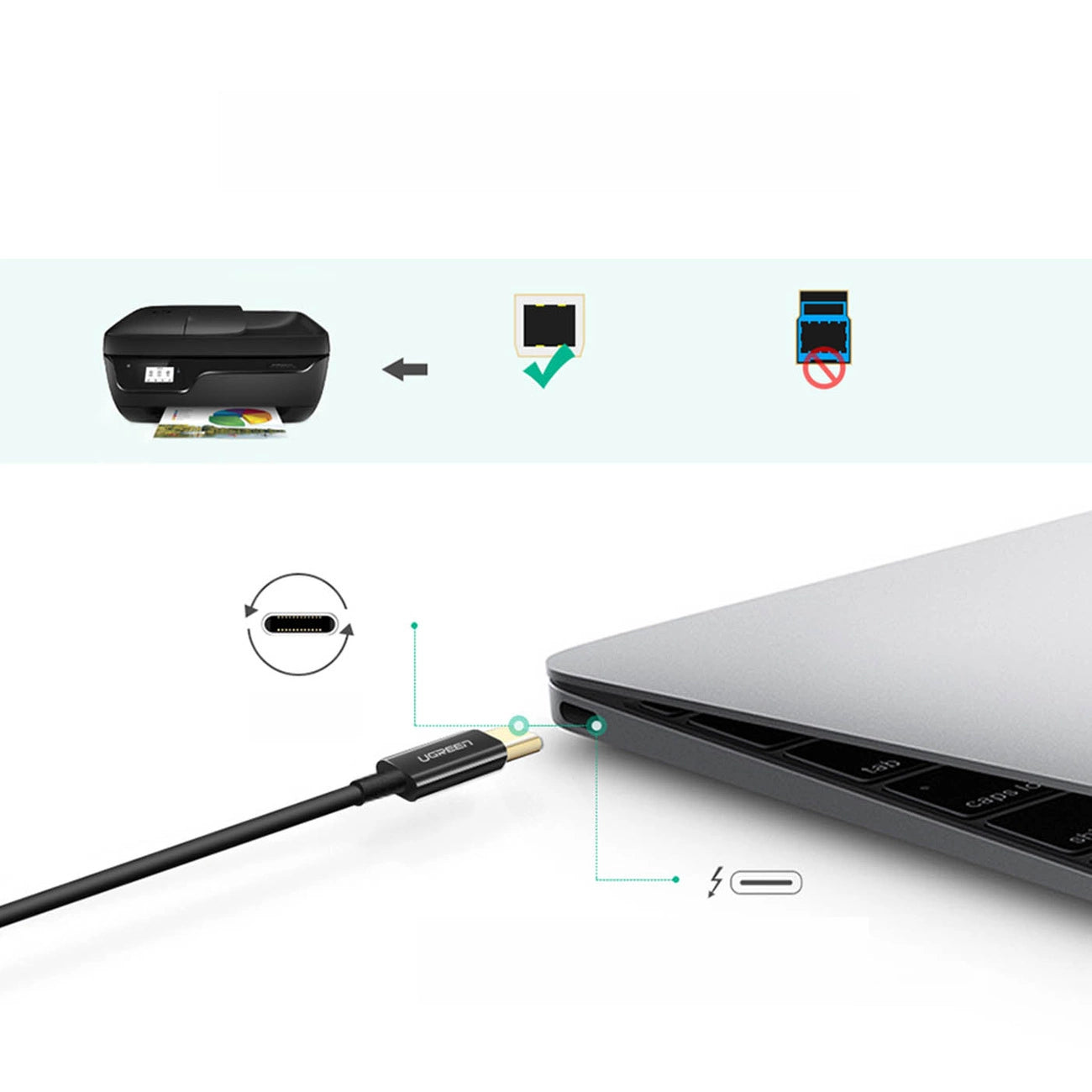 Cable de impresora USB-C Ugreen US241 de USB-B a USB-C 2 metros (50446)