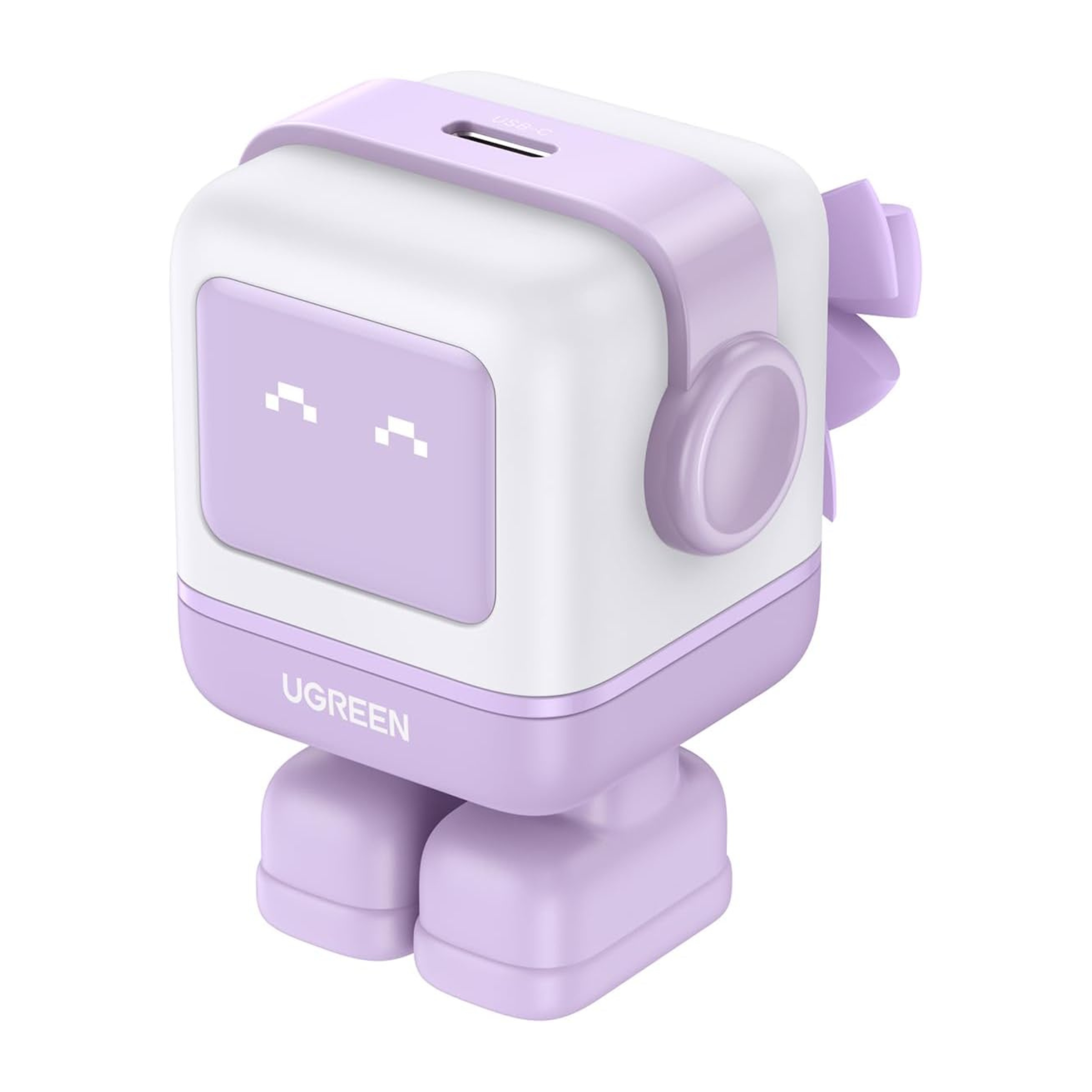 Cargador Ugreen USB-C 30W Carga Rápida, Robot GaN Nexode con Pantalla Led Púrpura (25036)