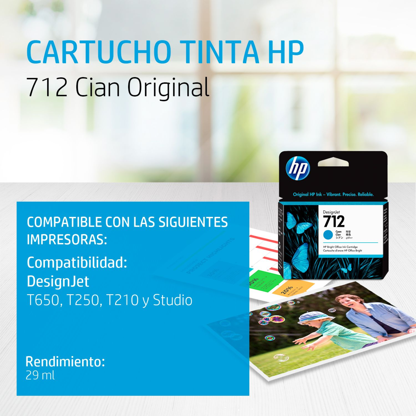 Cartucho de tinta HP 712 Cian Original (3ED67A)