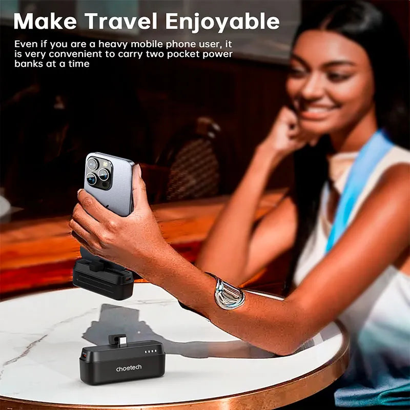 CHOETECH Mini Power Bank Portátil USB-C PD 20W, 5000 mAh, Carga Rápida, para Celular, iPhone, Tablet, Negro (B740-CCBK)
