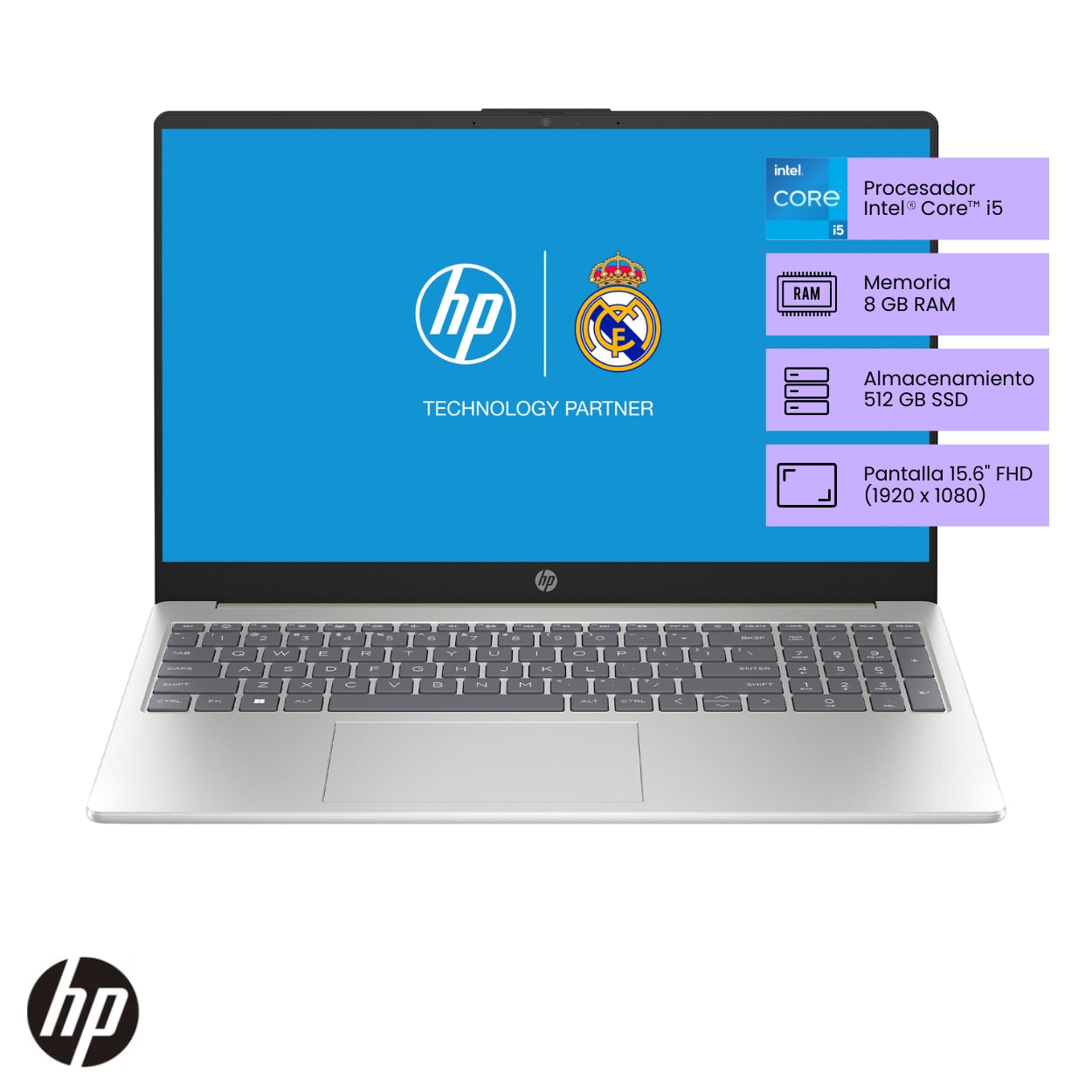 Laptop HP 15-fd0255la Intel Core i5 1334U 8GB RAM 512GB SSD vista frontal.