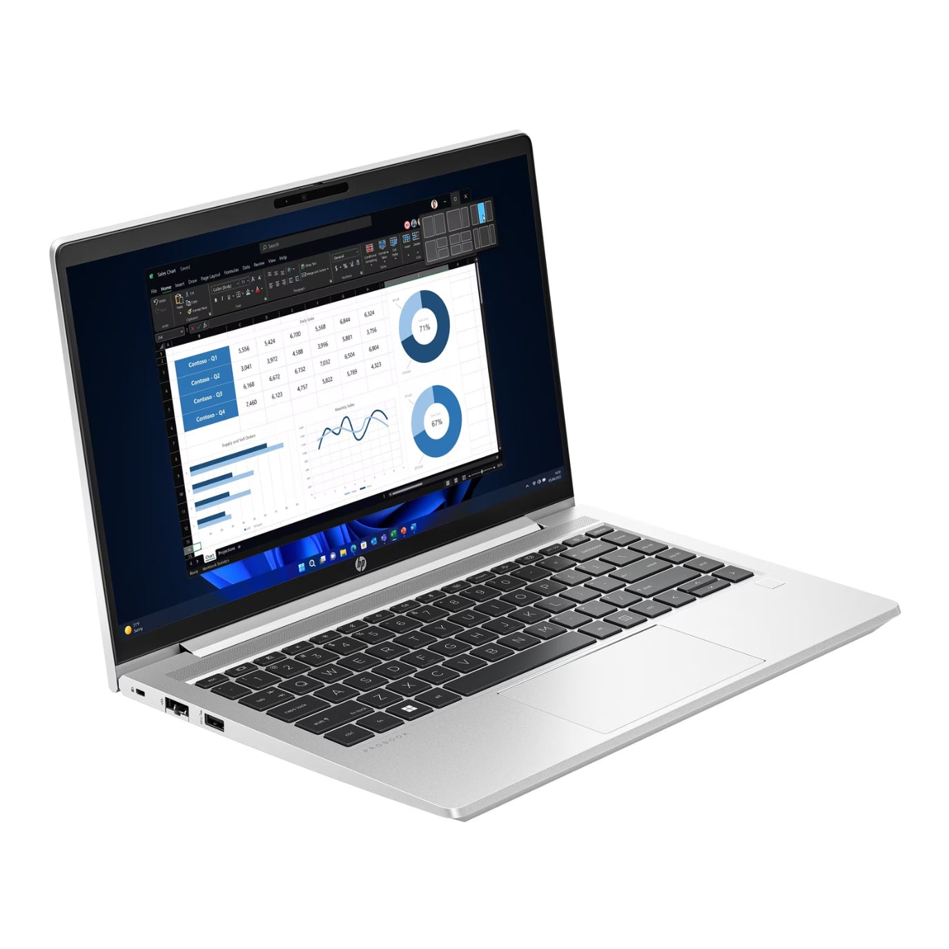 Laptop HP ProBook 440 G10 teclado completo diseño empresarial ultradelgado.