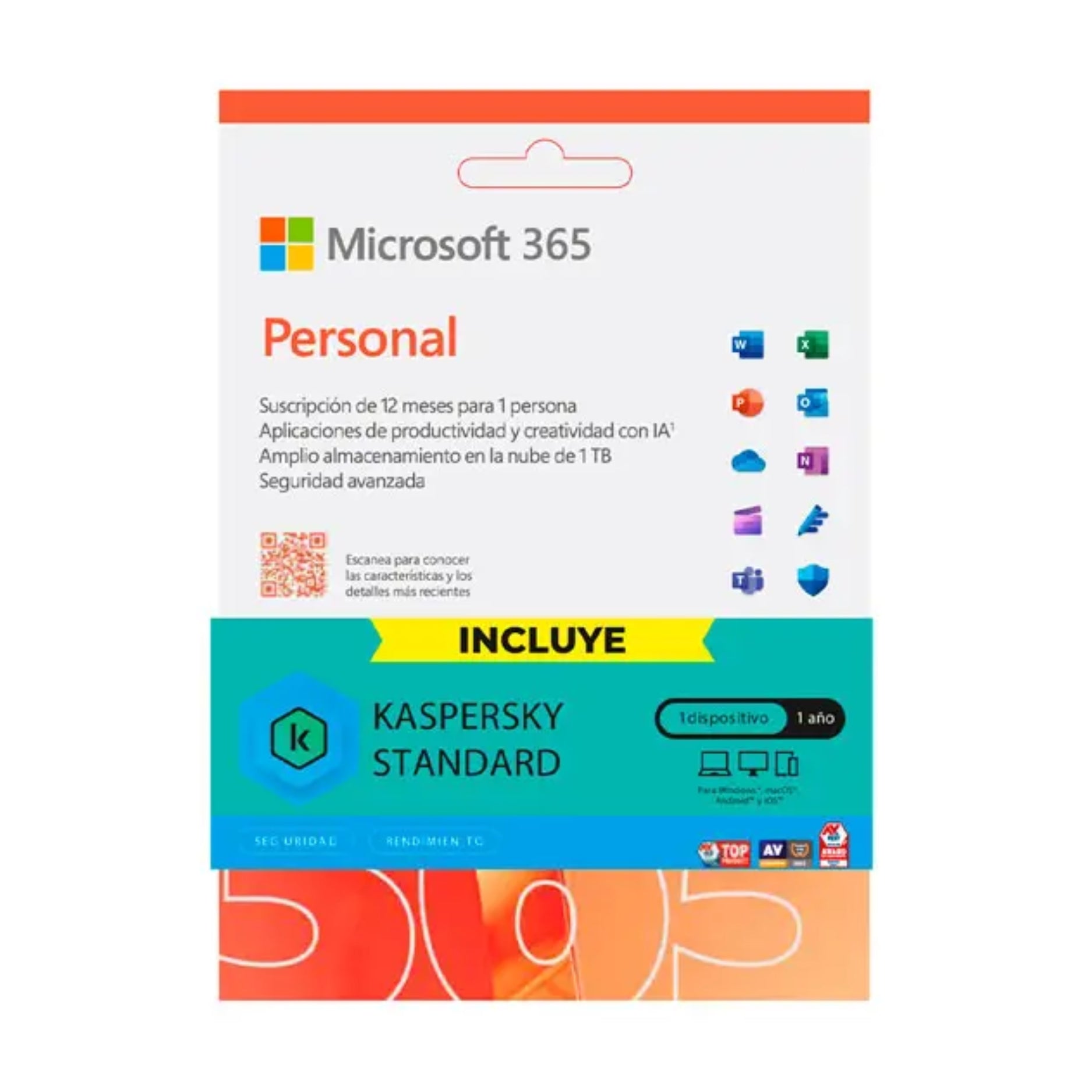 Kit Microsoft 365 Personal (12 meses / 1 usuario) + Antivirus Kaspersky Standard (12 meses / 1 usuario)