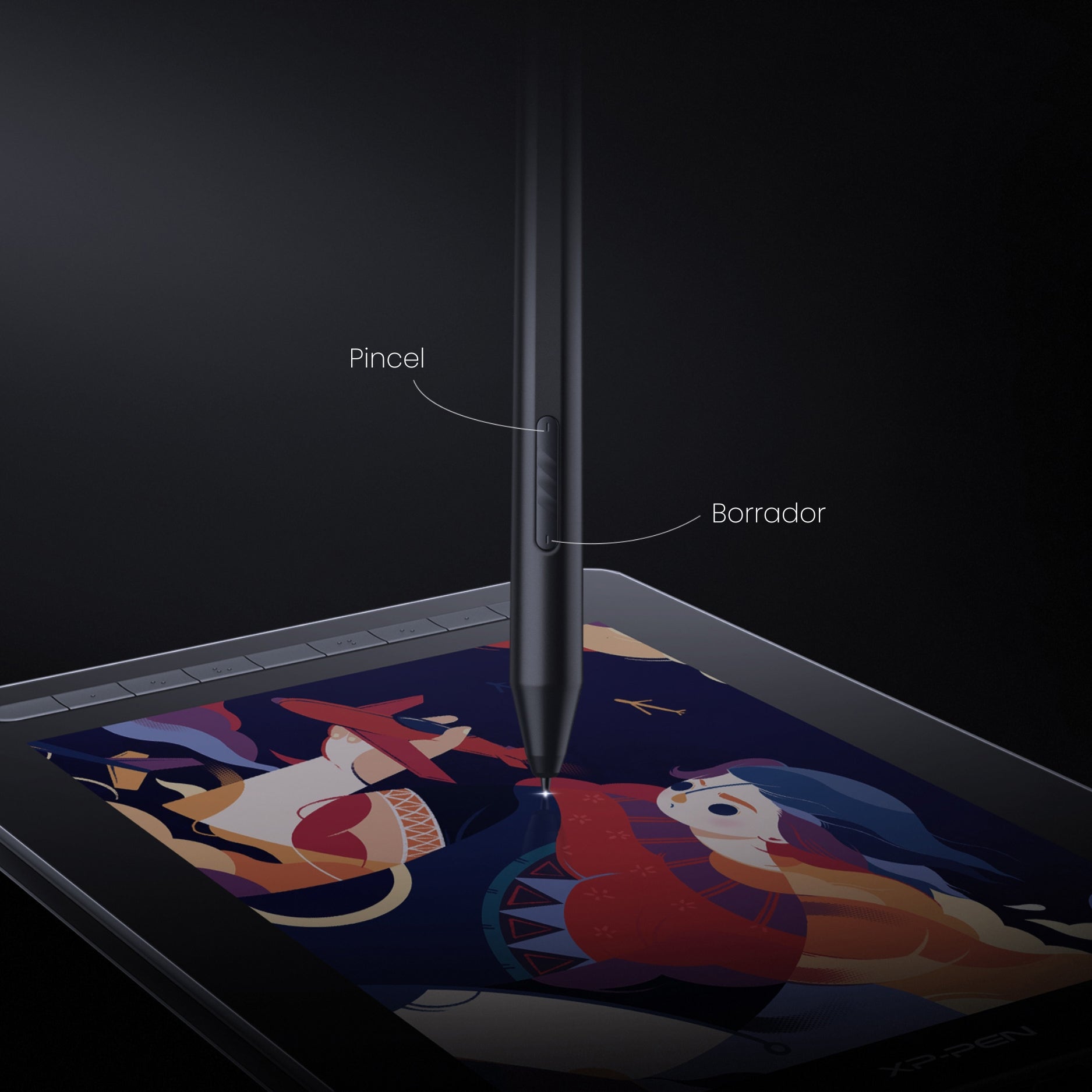 Lápiz óptico XP-PEN X3 Elite PH10B con teclas de atajo pincel, borrador y soporte de inclinación 60 grados