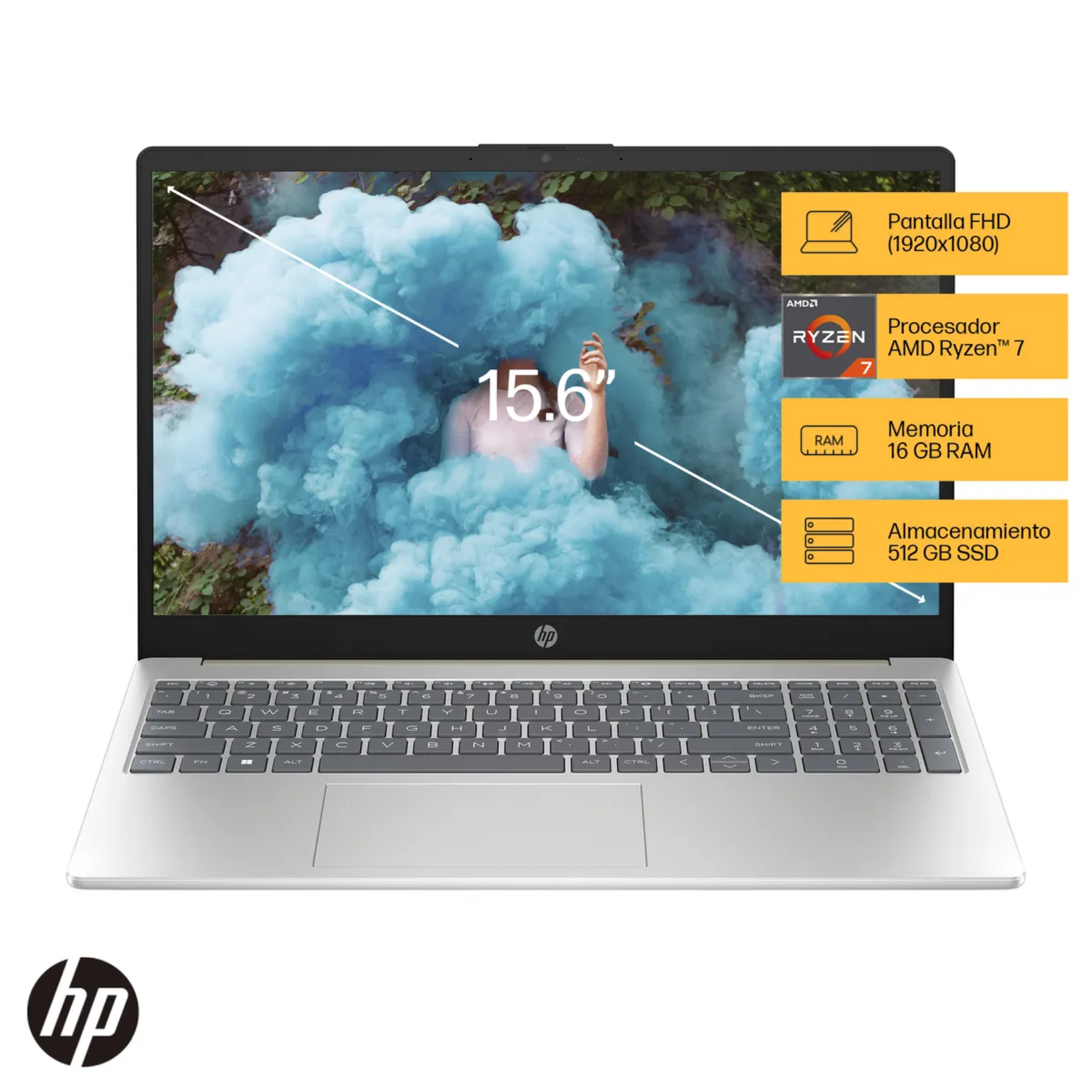 Laptop HP 15-fc0012la Ryzen 7 7730U 16GB RAM, SSD 512GB, 15.6", FreeDos (802N1LA)