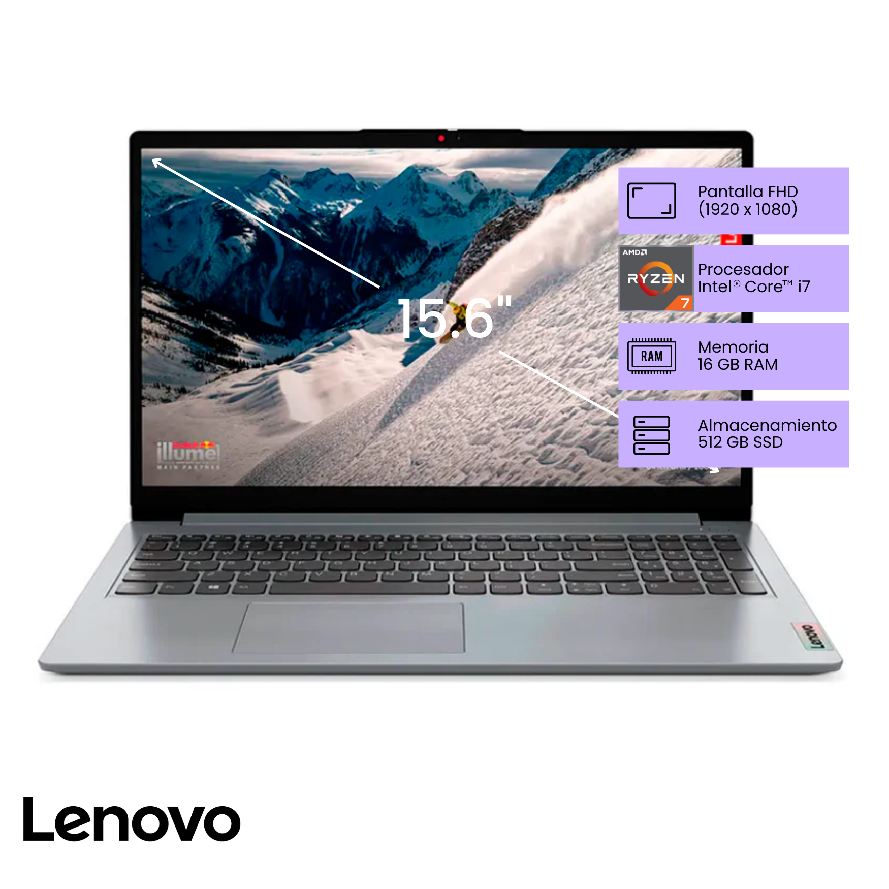 Laptop Lenovo IdeaPad 1 15ALC7 Ryzen 7 5700U 16GB RAM, SSD 512GB, 15.6", FreeDos (82R400ACLM)