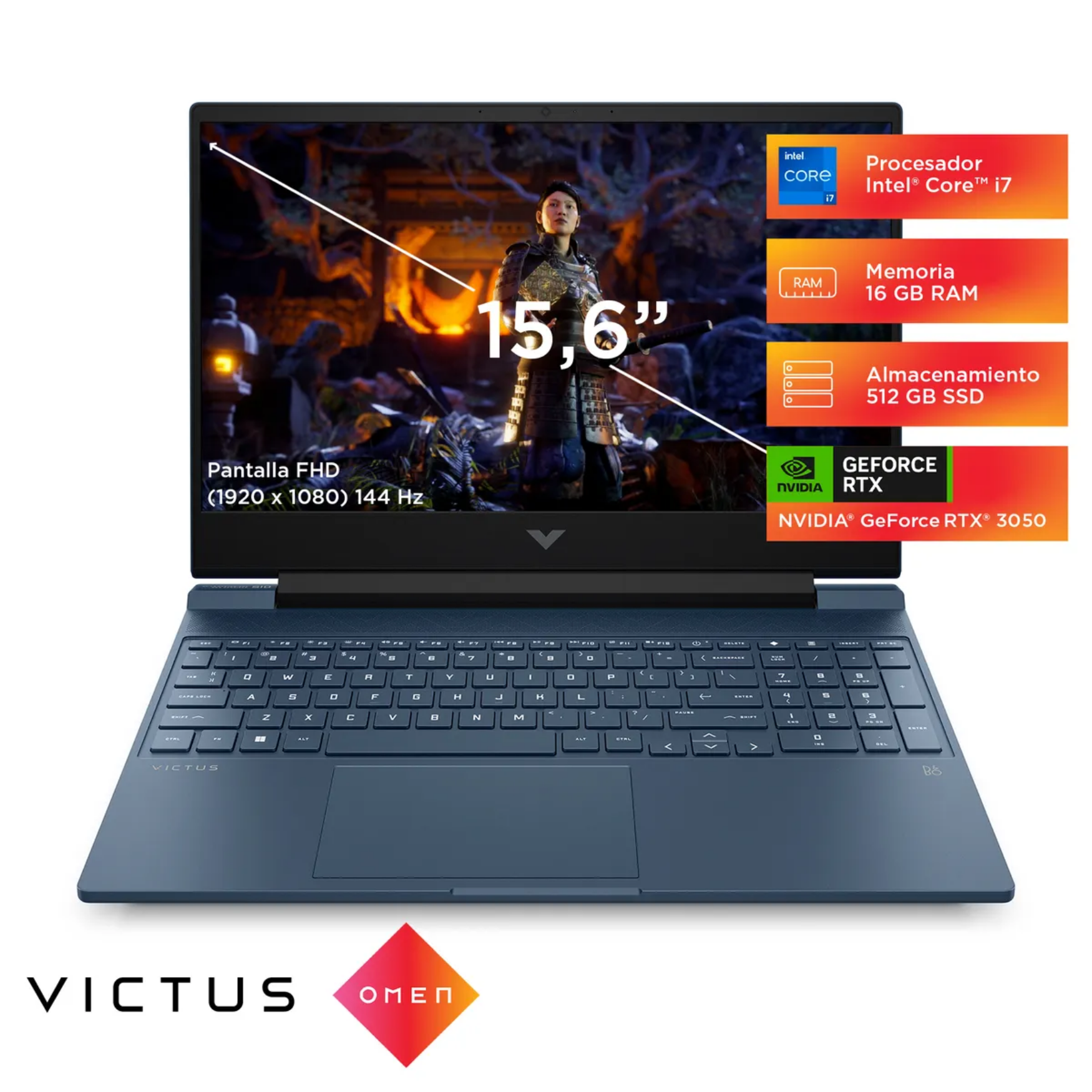 Laptop Gamer HP Victus 15-fa0007la Core i7-12650H, 16GB RAM, SSD 512GB, RTX-3050 4GB, 15.6", Windows 11 (8U8B8LA)