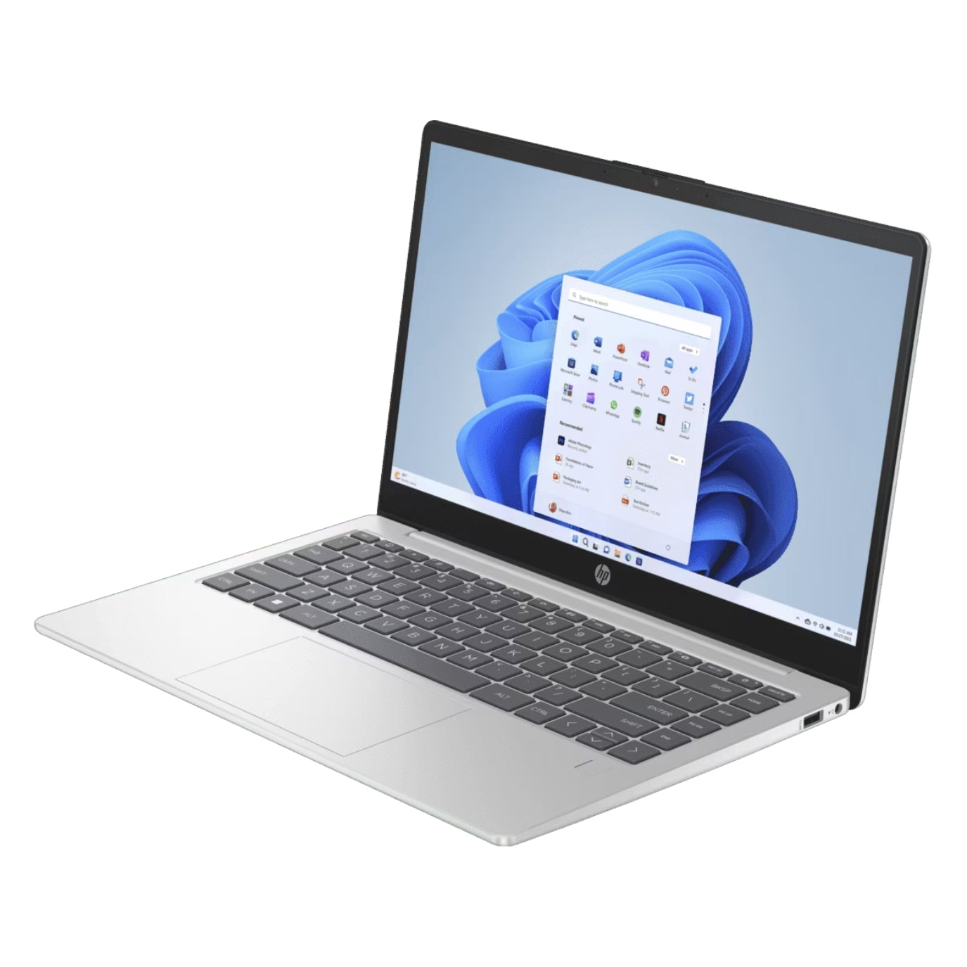 Laptop HP 14-ep1001la Intel Core Ultra 5 perfil lateral delgado.