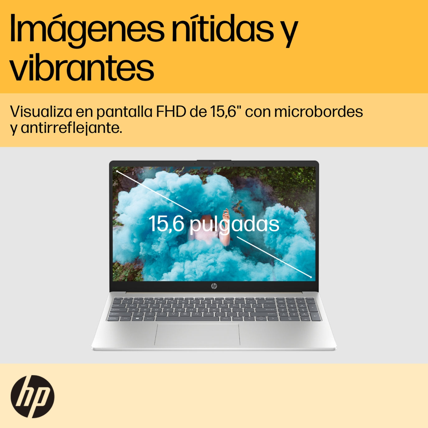 Laptop HP 15-fc0012la Ryzen 7 abierta con pantalla FHD y diseño liviano