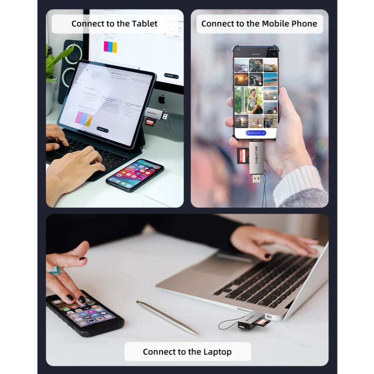 Lector de tarjetas de memoria CABLETIME CD40G para dispositivos compatibles con USB-C como iPad, Tablet, Macbook, Celular