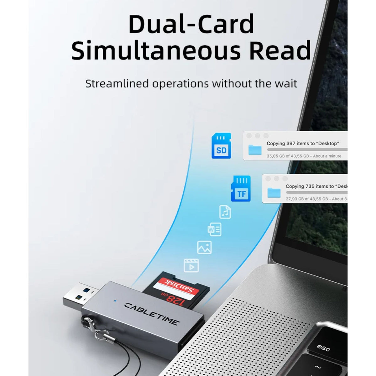 Lectura dual SD y MicroSD con el Lector de memoria CABLETIME CD40G