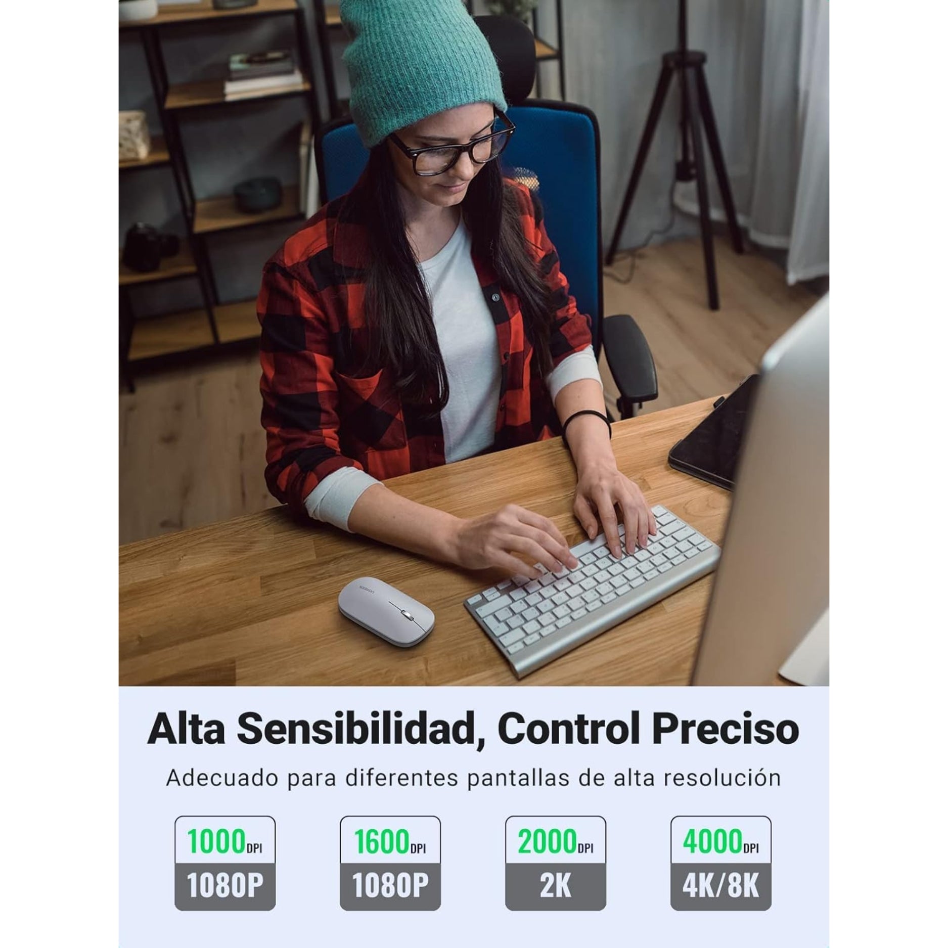 Sensor láser 4000 DPI del mouse UGREEN MU001 90373 Gris