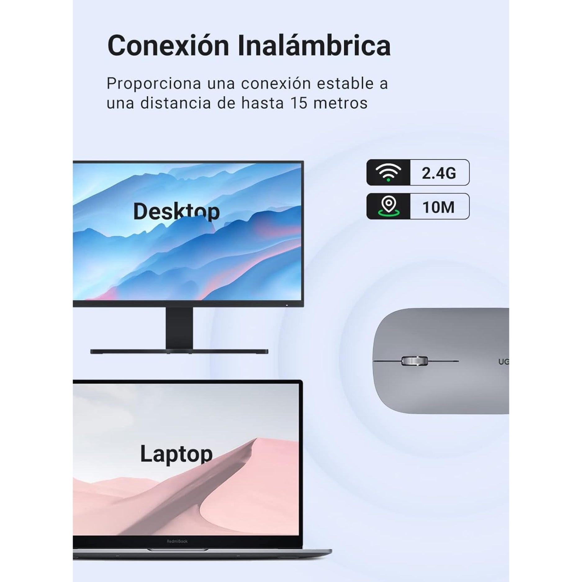 Mouse inalámbrico UGREEN MU001 90373 Gris ideal para oficina