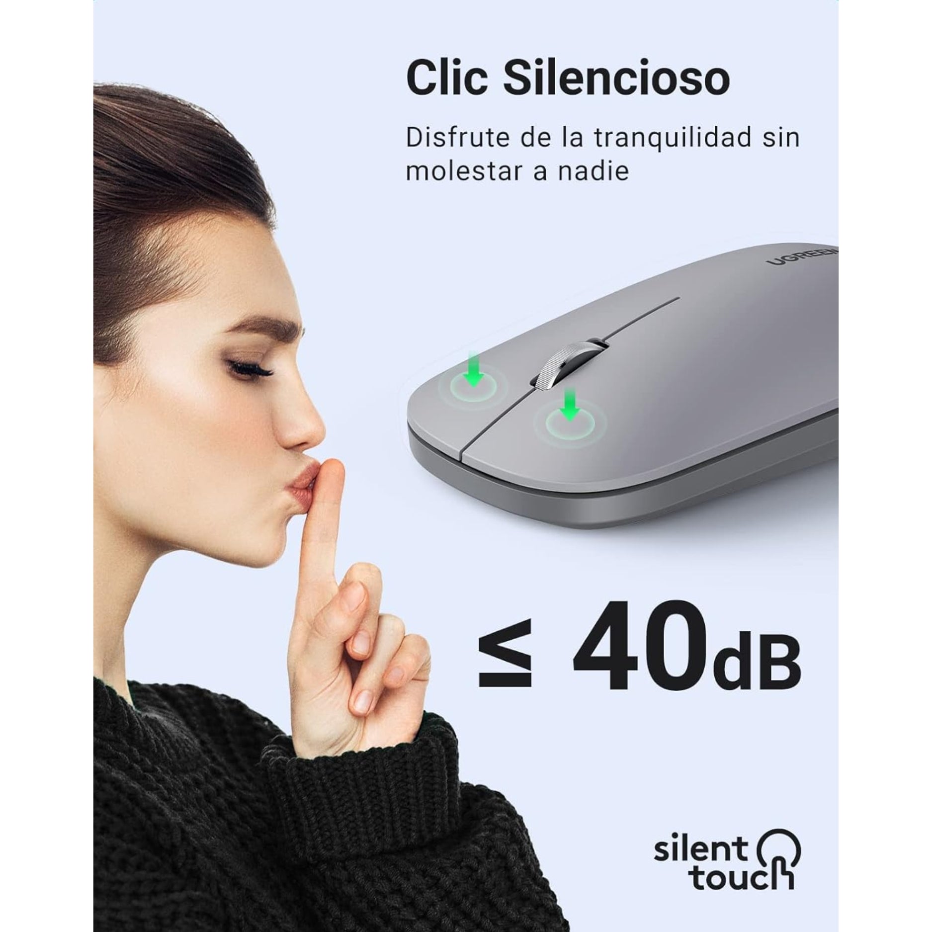 Mouse inalámbrico UGREEN MU001 90373 Gris silencioso
