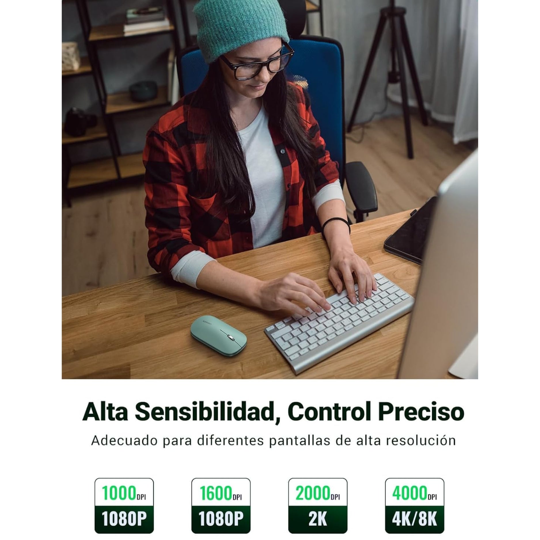 Sensor láser 4000 DPI del mouse UGREEN MU001 90374 Verde