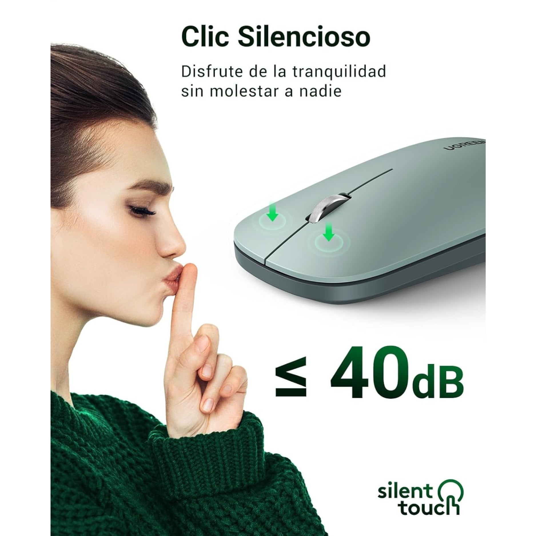 Mouse inalámbrico UGREEN MU001 90374 Verde silencioso