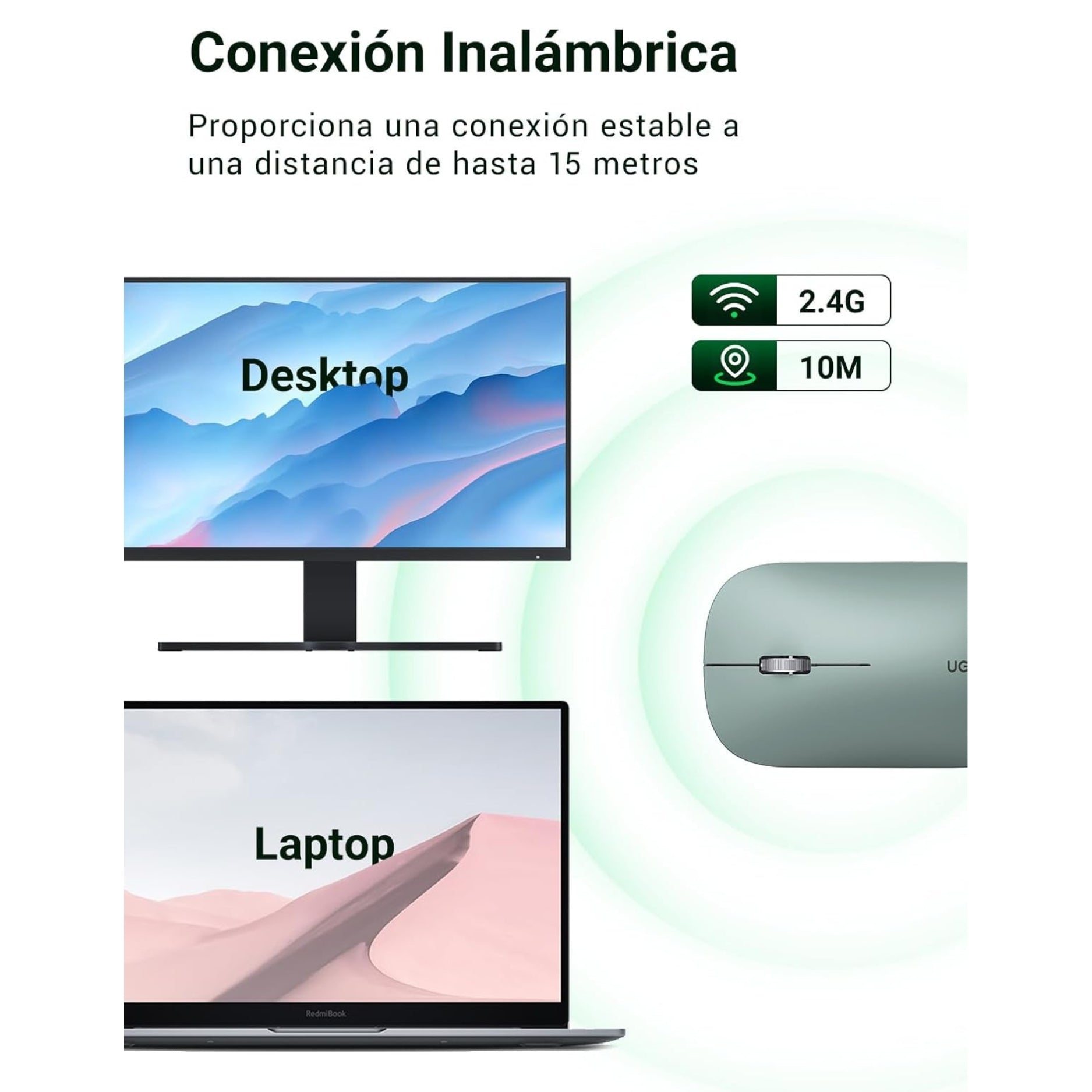 Mouse inalámbrico UGREEN MU001 90374 Verde ideal para oficina
