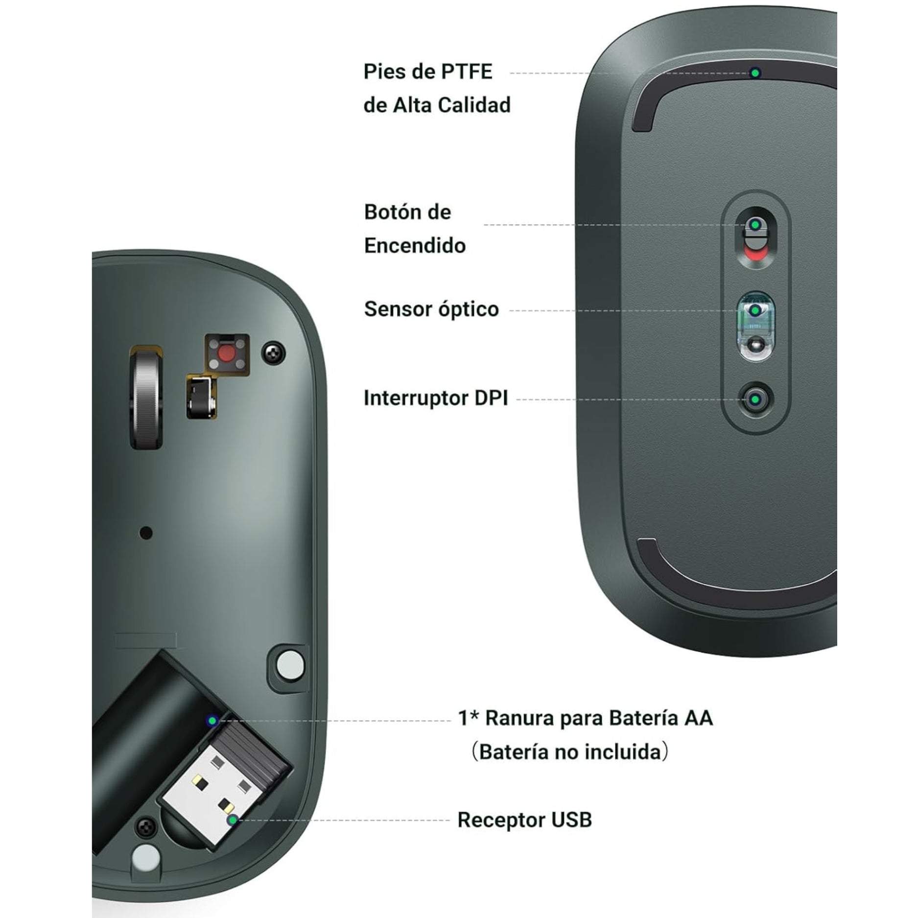 Botón de ajuste DPI del mouse UGREEN MU001 90374 Verde 