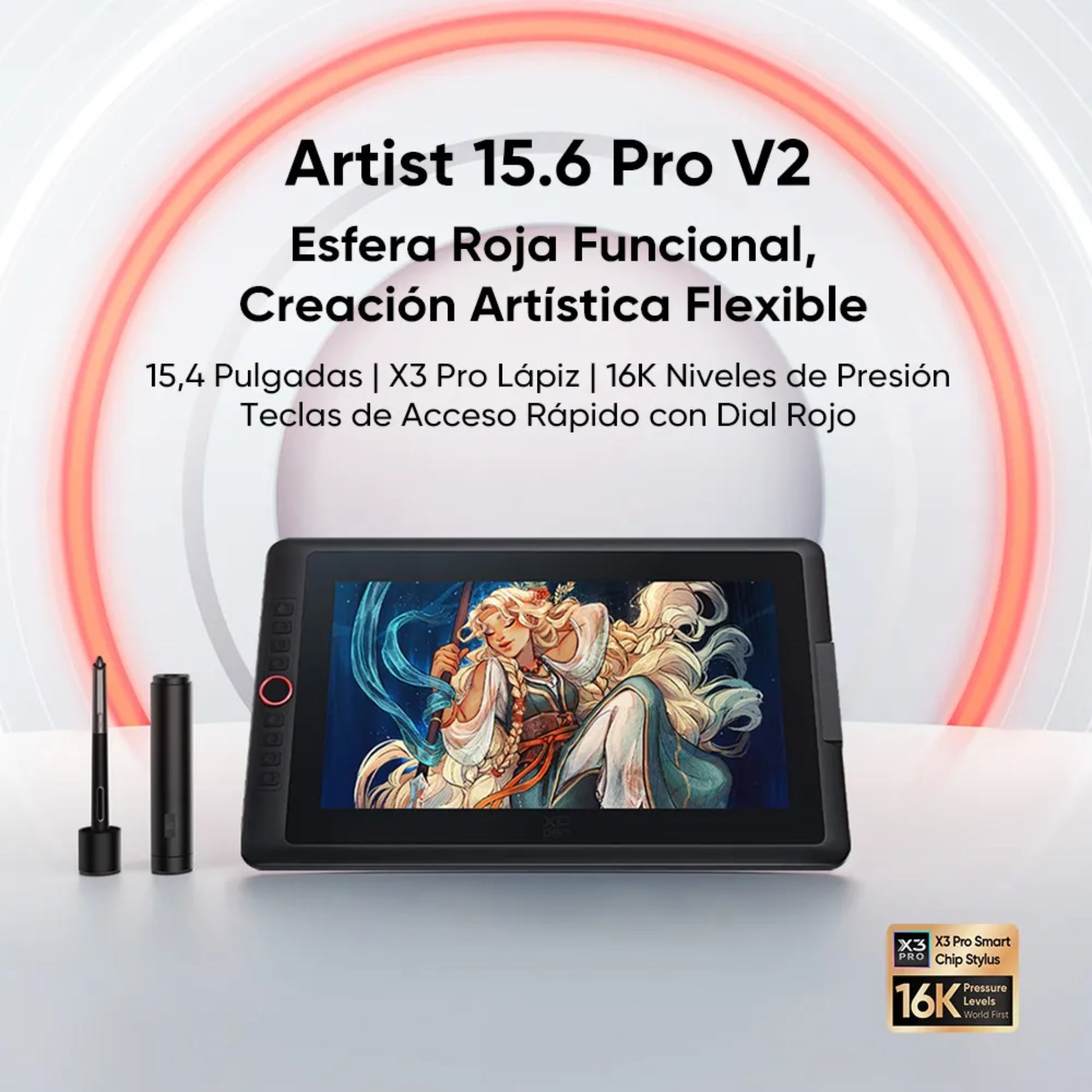 Pantalla Gráfica XP-PEN Artist 15.6 Pro V2, Full HD, Chip X3 Pro, 16384 Niveles de Presión (MD160FH)