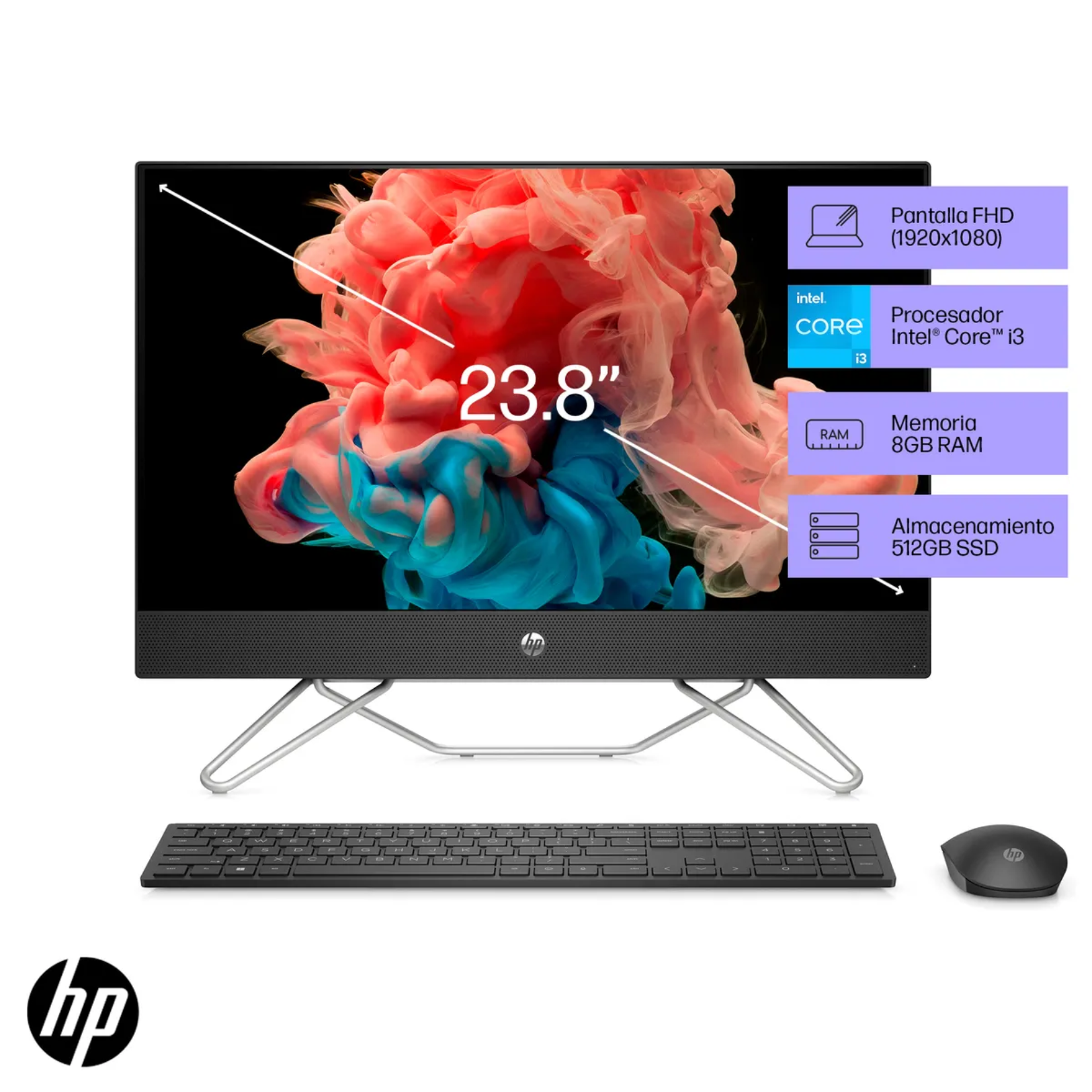 PC HP Todo en Uno 24-cb1023la Core i3-1215U 8GB RAM, SSD 512GB, 23.8" FHD, Windows 11 (A47BYLA)