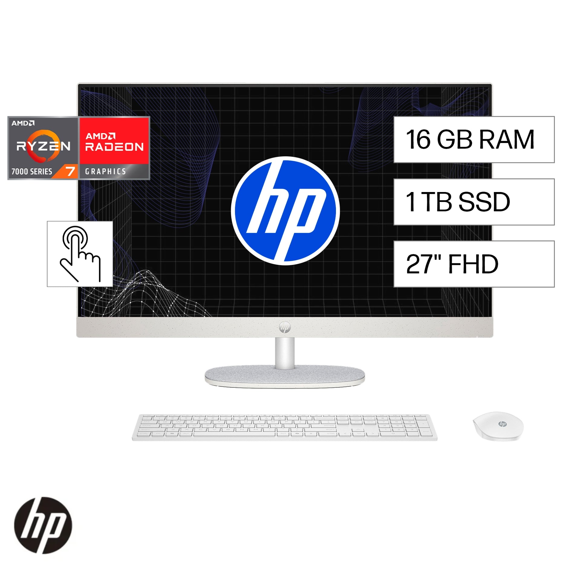 PC All in One HP 27-cr0278la AMD Ryzen 7 7730U, 16GB RAM, 1TB SSD, Pantalla Táctil 27" FHD, Windows 11 (BM6N9LA)
