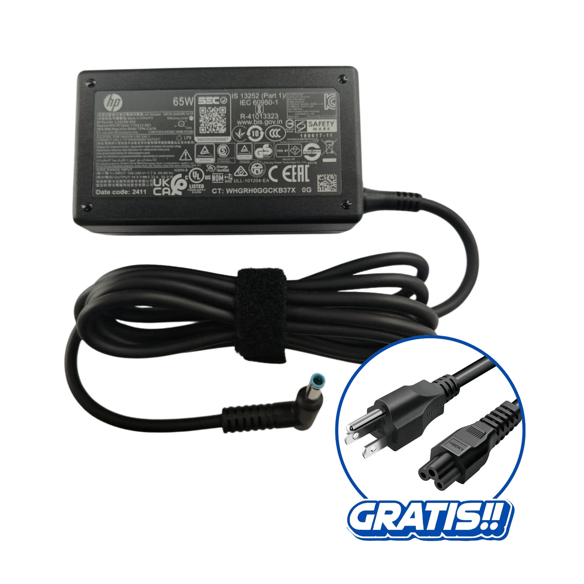 Cargador de Laptop HP Original 65W Punta Azul 19.5V, 3.33A (710412-001)