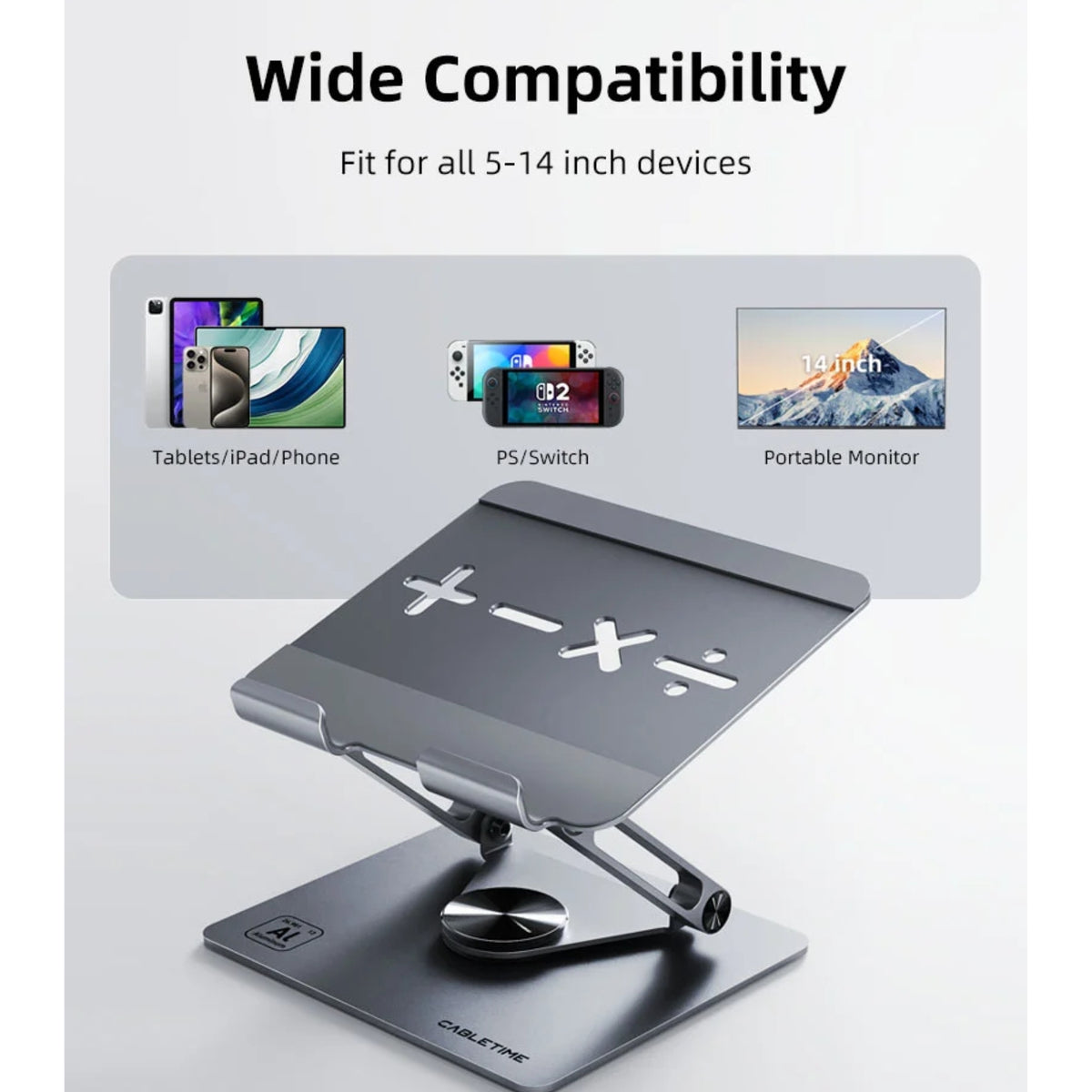 Soporte CABLETIME CS23G para dispositivos compatibles de 5 a 14 pulgadas
