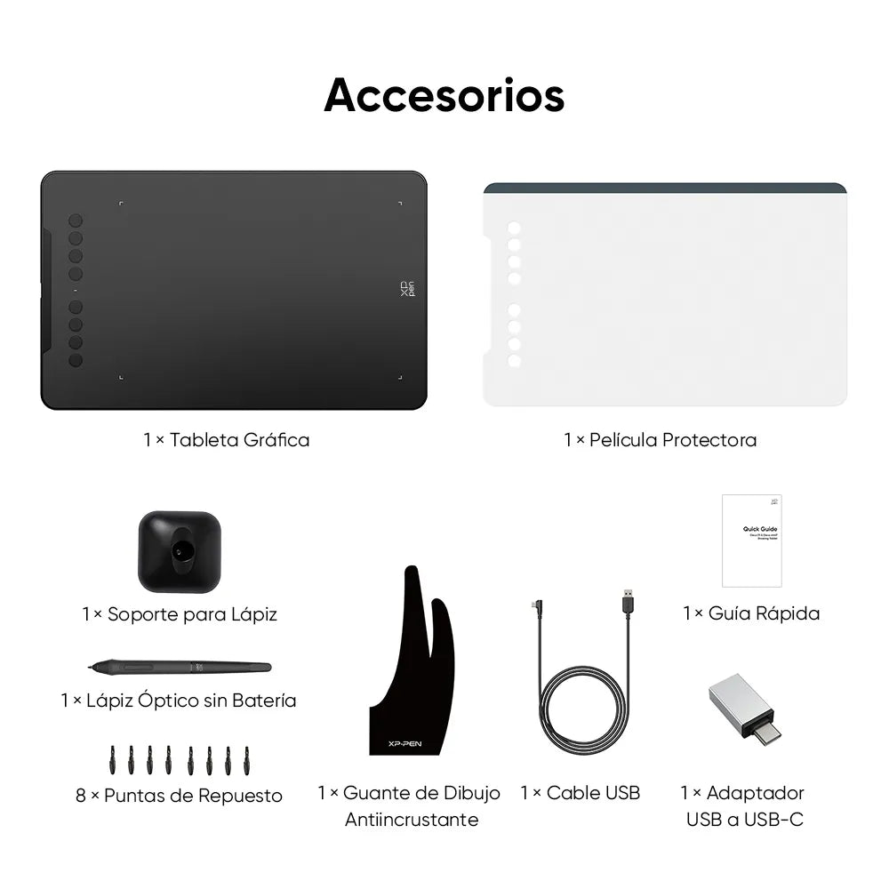 Tableta gráfica XP-PEN Deco 01 V3 con lápiz sin batería y 16,384 niveles de presión y contenido caja