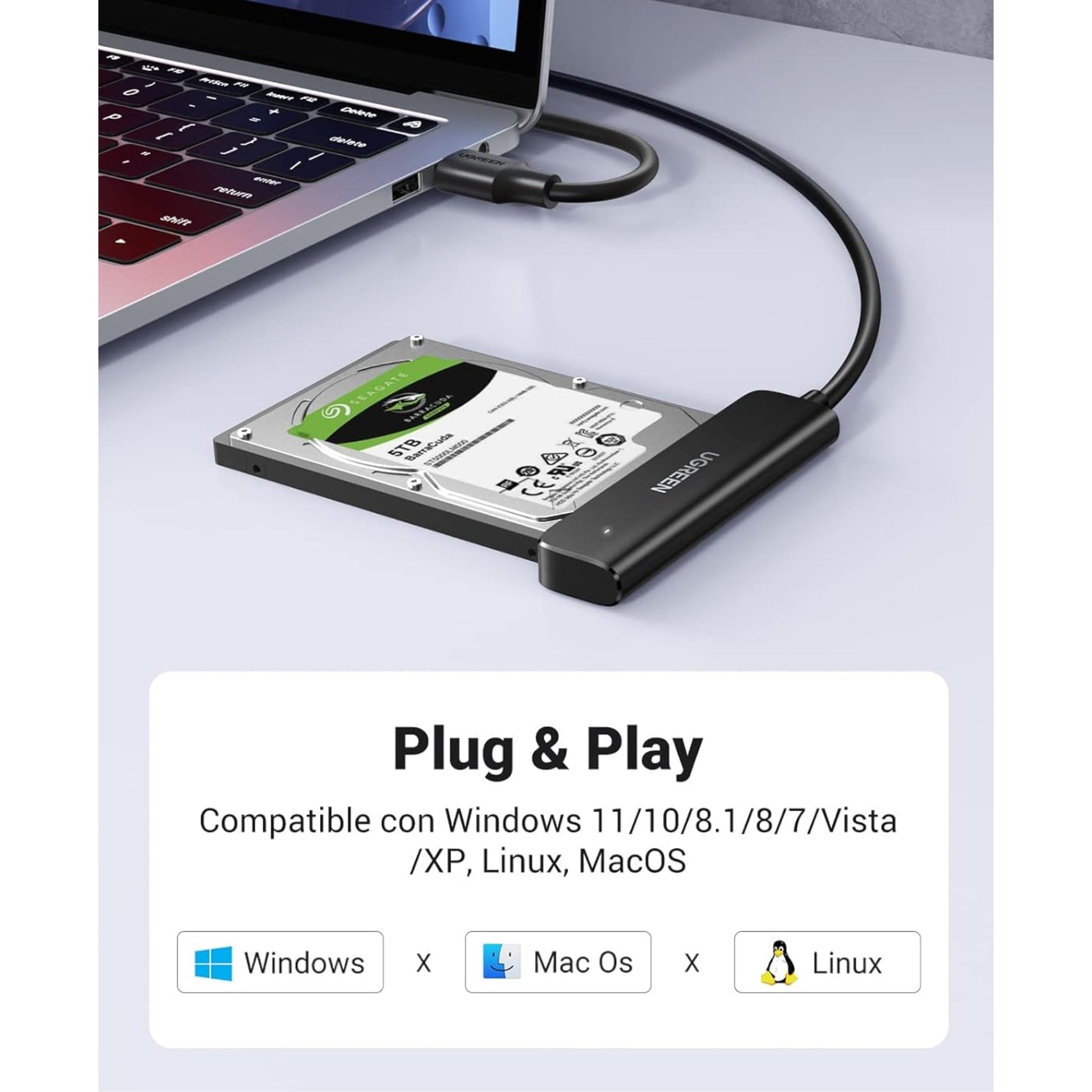 UGREEN Adaptador USB-A a SATA III para disco duro HDD SSD 2.5" (CM321 - 70609)
