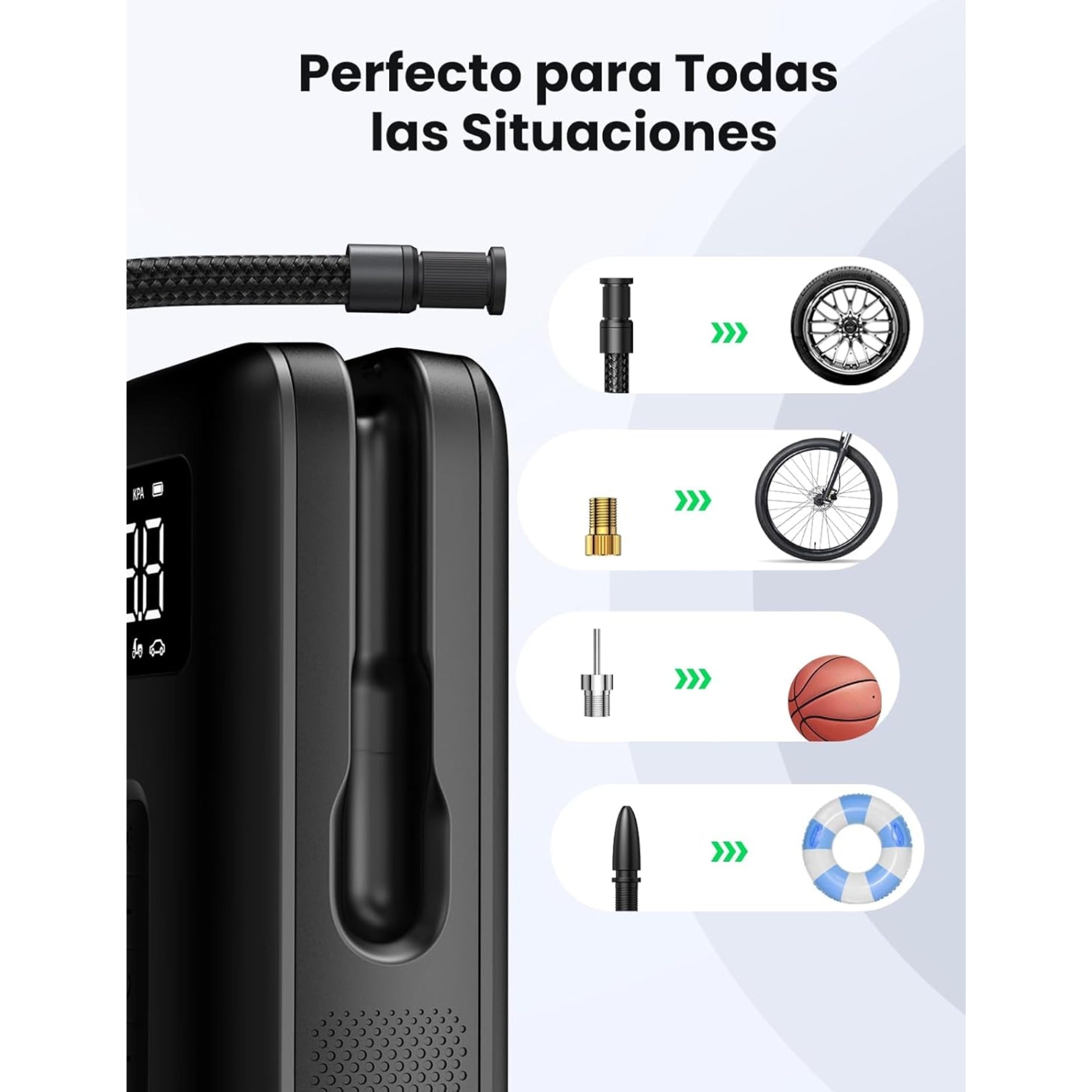 UGREEN CD259 Compresor e inflador de aire portátil 150 PSI con batería para llantas, auto, motos (15951)