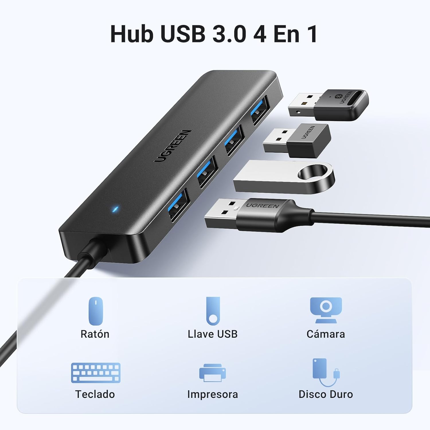 UGREEN Hub USB 3.0 5 Gbps 4 Puertos 15 cm Negro (CM219 - 25851)