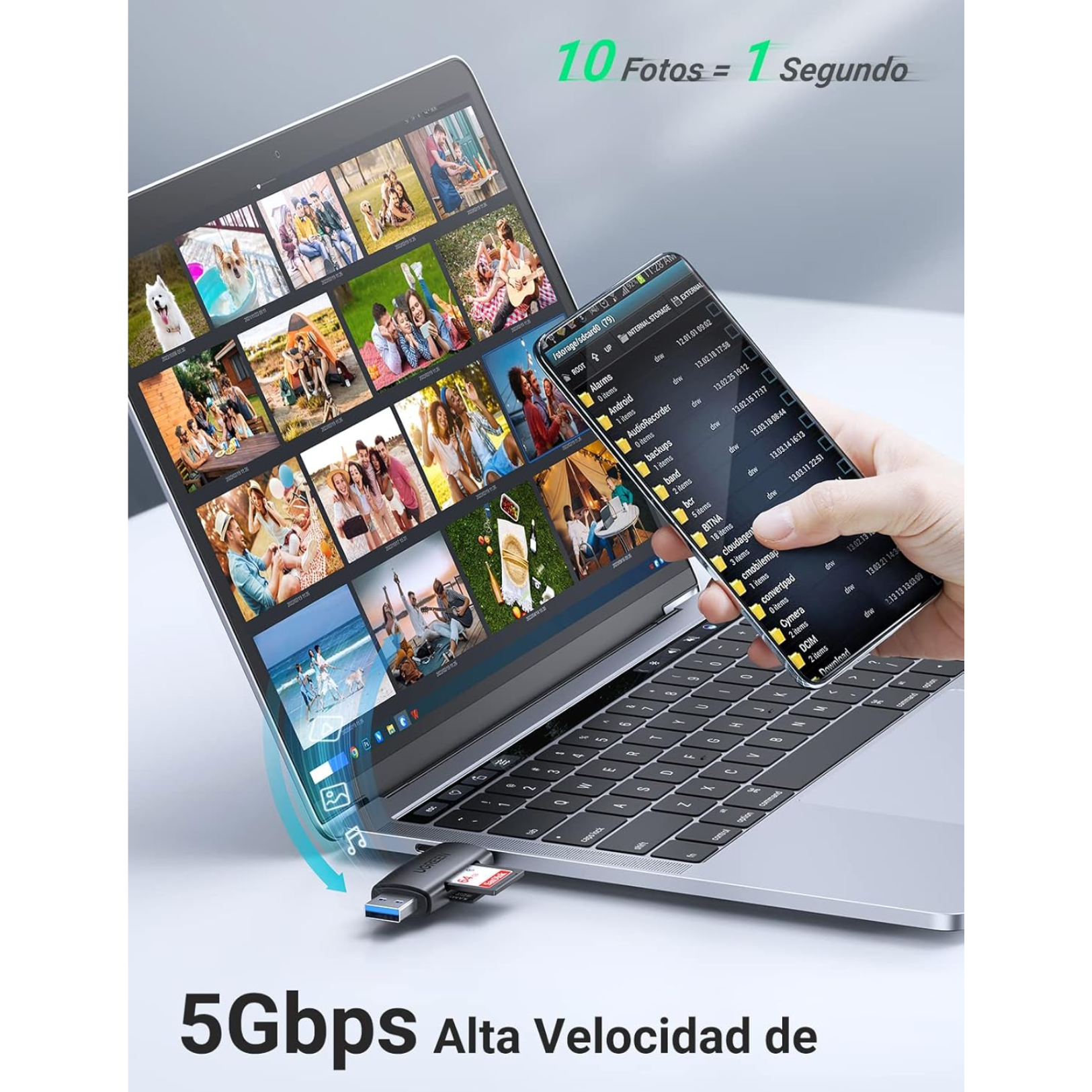 UGREEN Lector de tarjetas SD, Micro SD USB-C/USB 3.0 para Laptop Pc, Macbook, Tablet (CM301 - 80191)