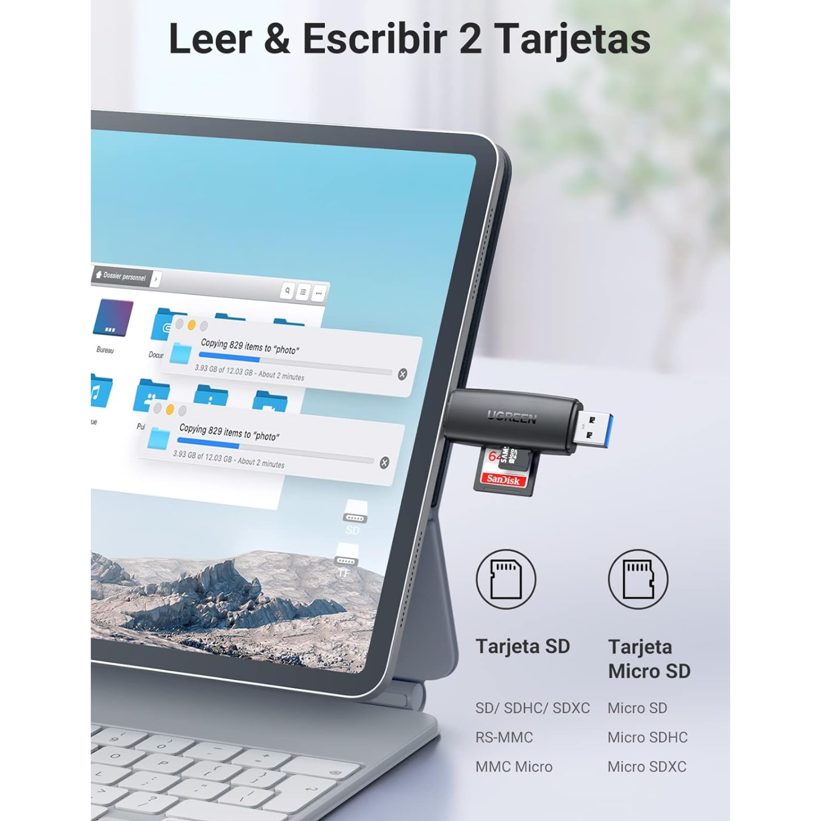 UGREEN Lector de tarjetas SD, Micro SD USB-C/USB 3.0 para Laptop Pc, Macbook, Tablet (CM301 - 80191)