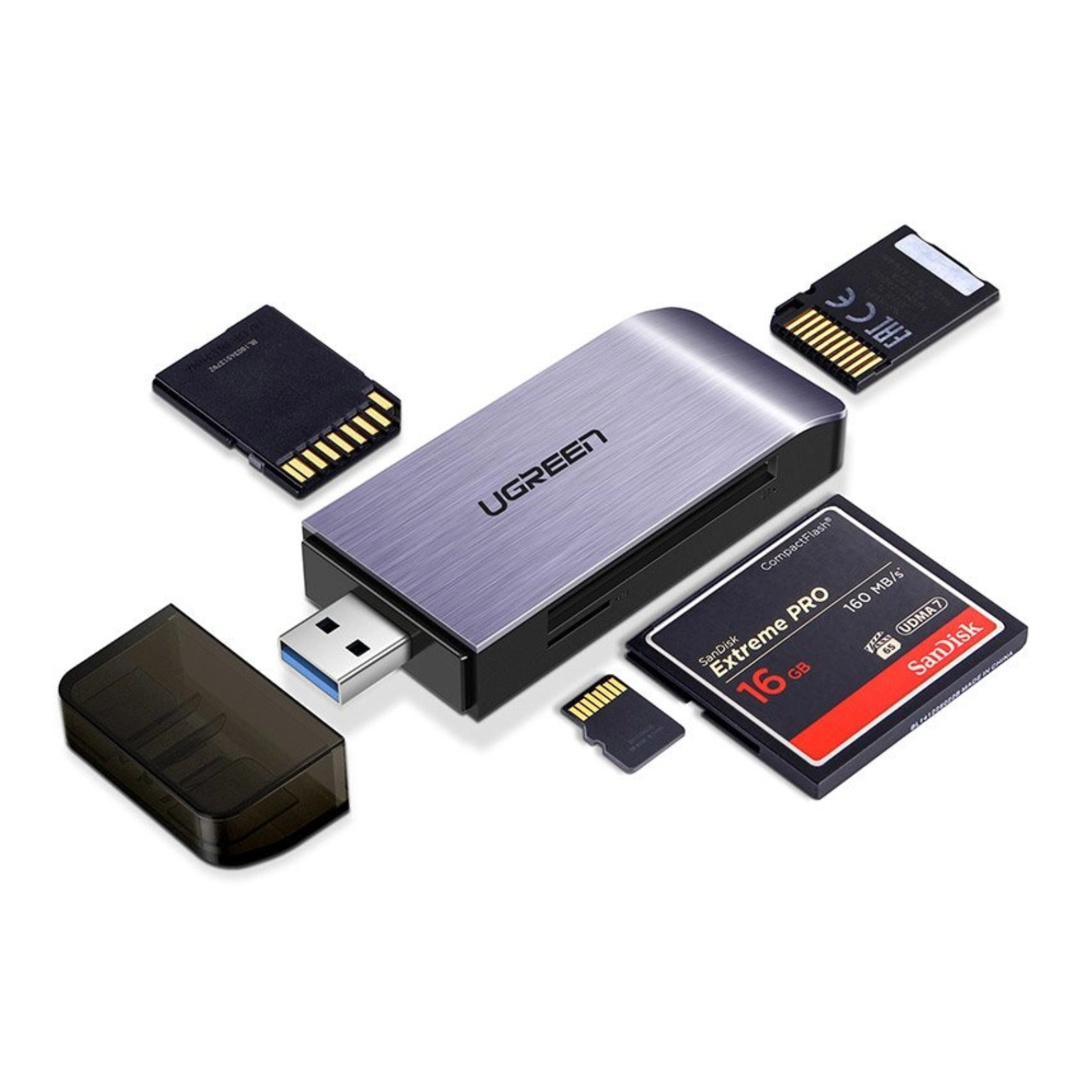 UGREEN Lector de tarjetas SD, Micro SD, CF, MS, USB 3.0 Gris (50541)