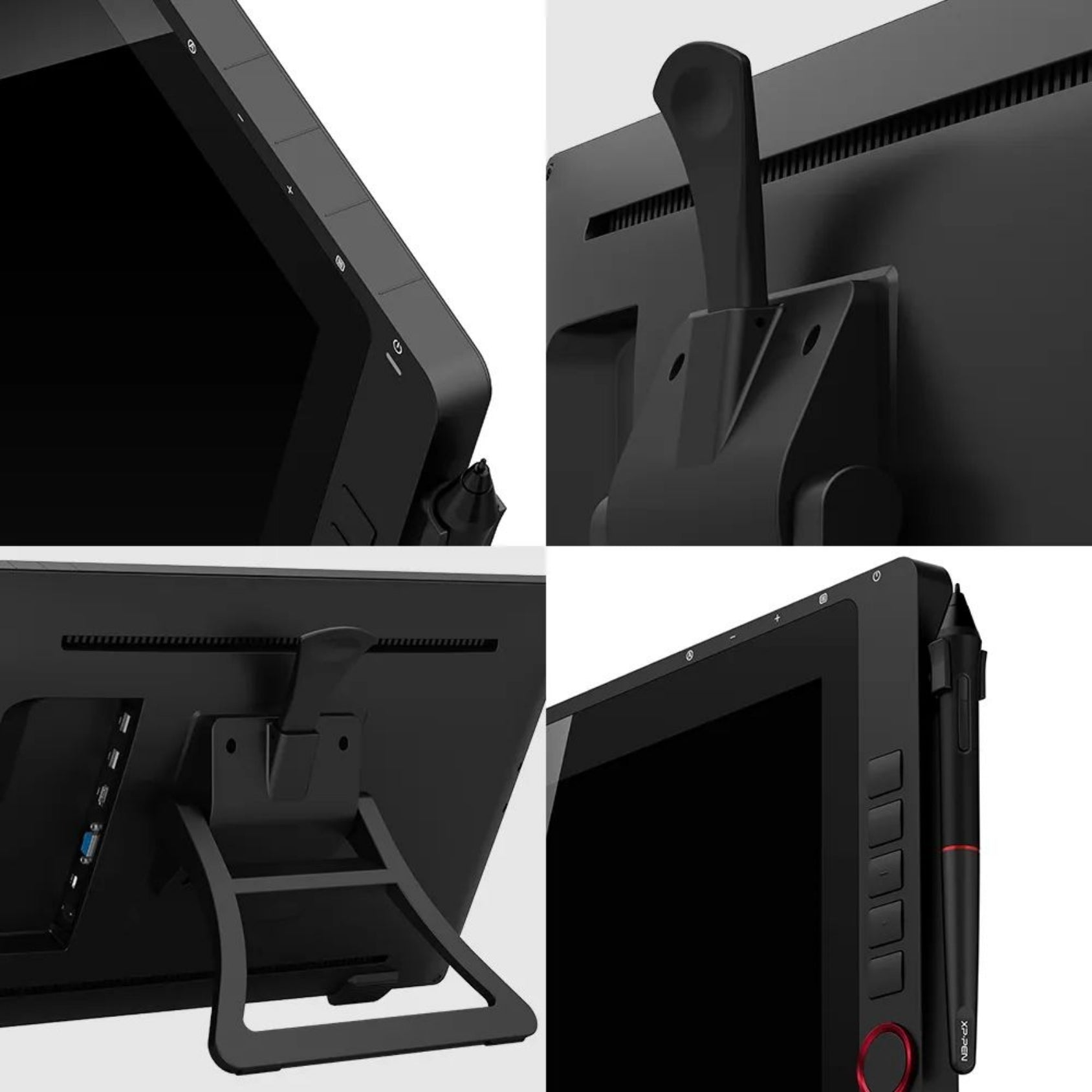 Hub USB integrado de la XP-PEN Artist 22R Pro para conectar periféricos y vistas laterales