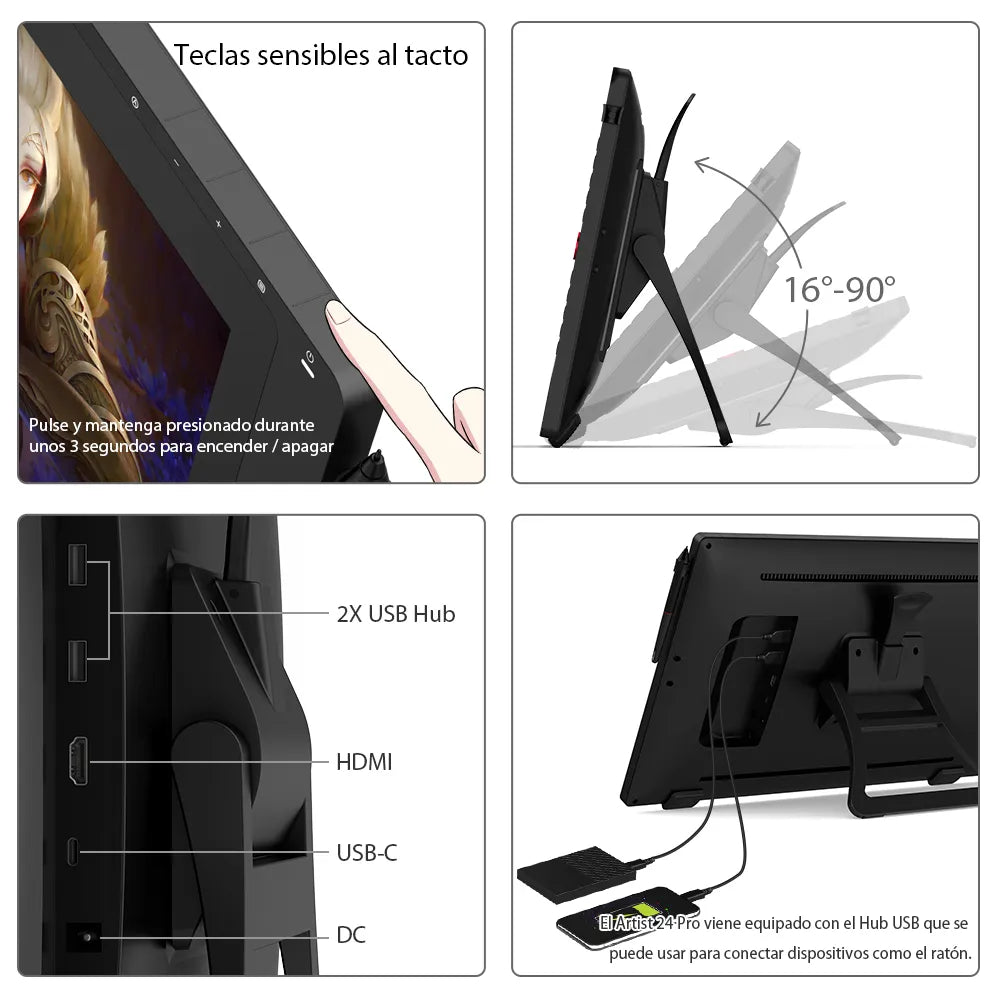 Conexión USB-C a USB-C de la pantalla XP-PEN Artist 24 Pro.