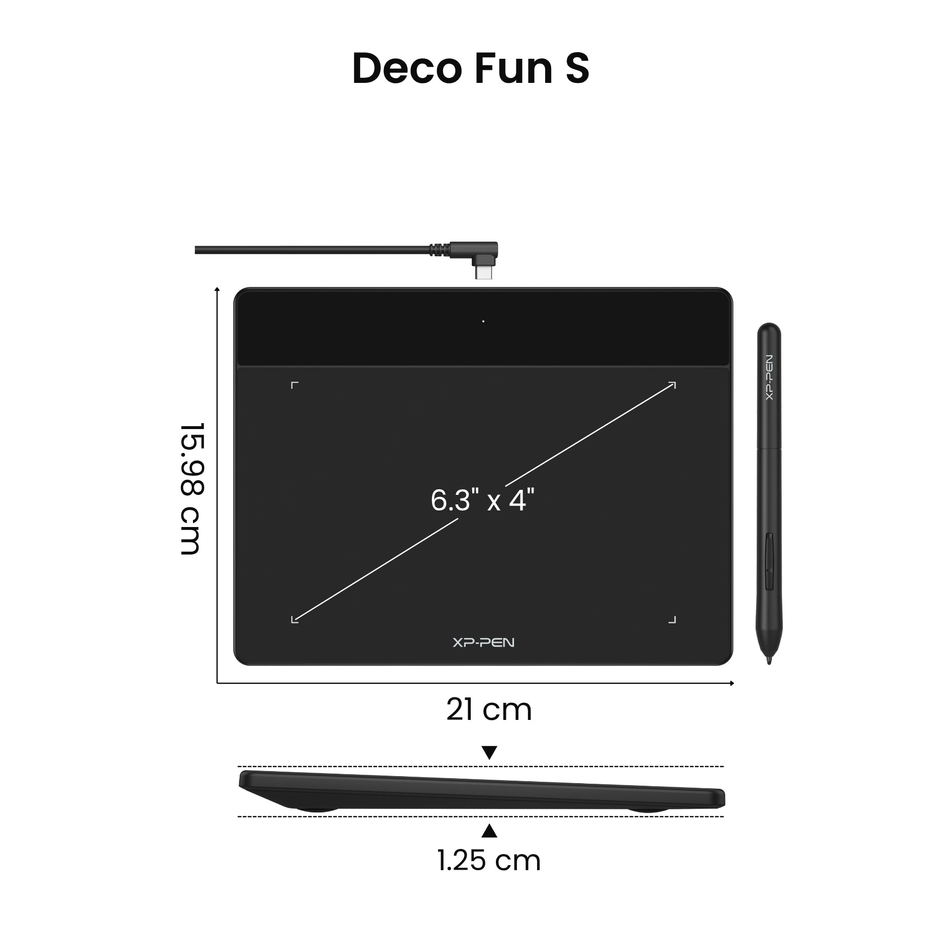 Medidas y dimensiones de la tableta gráfica XP-Pen Deco Fun S