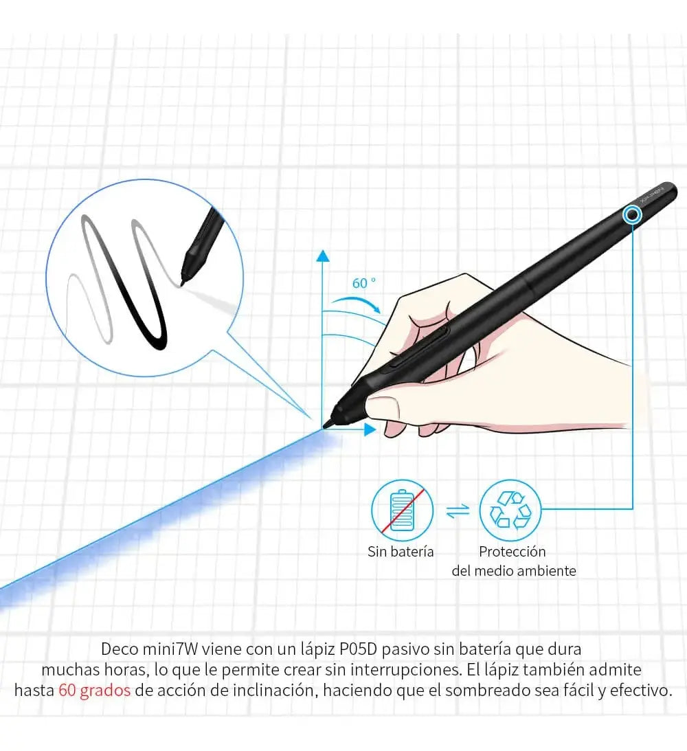 Soporte de inclinación de 60° grados de la XP-Pen Deco Mini 7W Inalámbrica