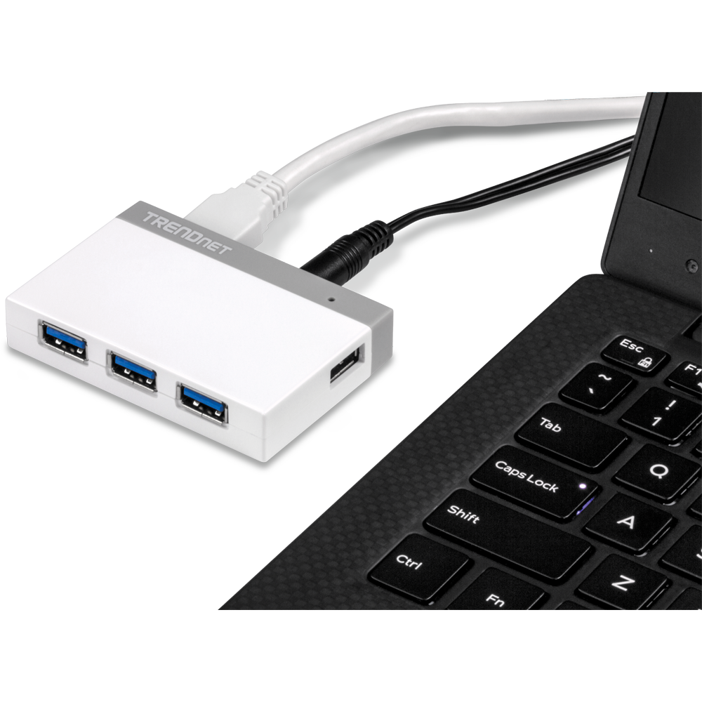 Hub adaptador USB 3.0 4-en-1 con fuente TRENnet TU3-H4