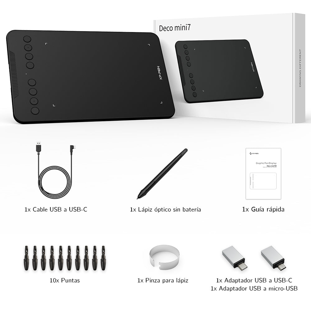 Caja de la tableta gráfica XP-Pen Deco Mini 7 + Accesorios en Perú