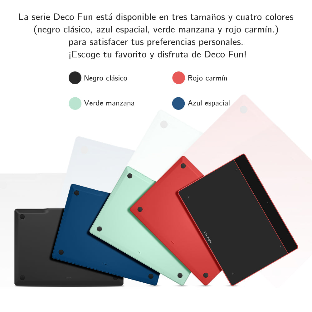 Tableta gráfica XP-Pen Deco Fun L disponible en rojo, verde, azul y negro