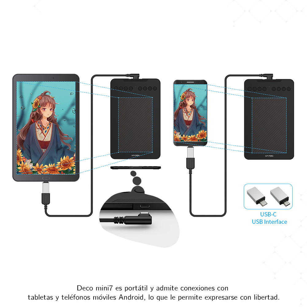Tableta gráfica XP-Pen Deco Mini 7 compatible con celular, tablet android