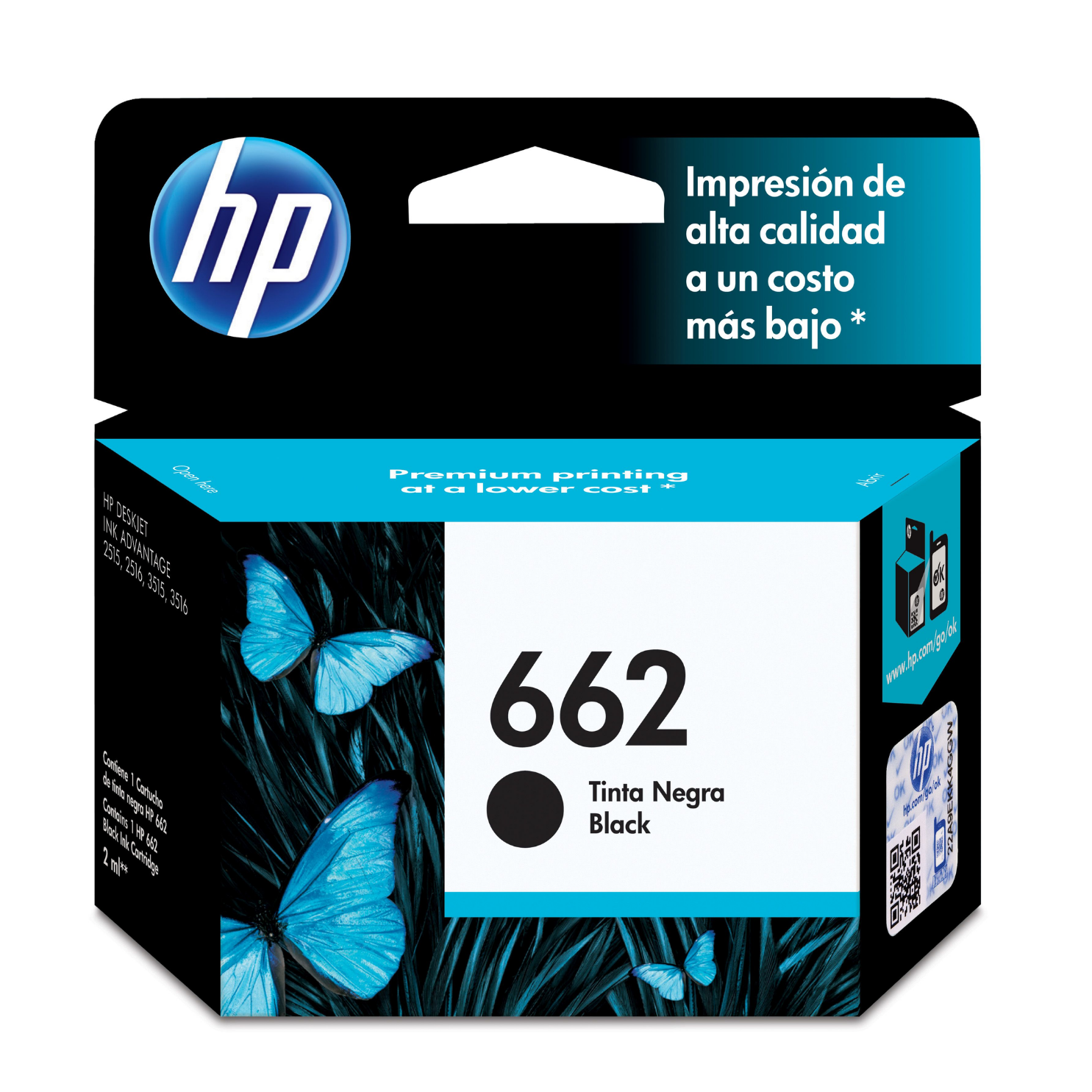 Cartucho de tinta HP 662 Negro (CZ103AL) DeskJet 2515, 3515, 120 Pag.